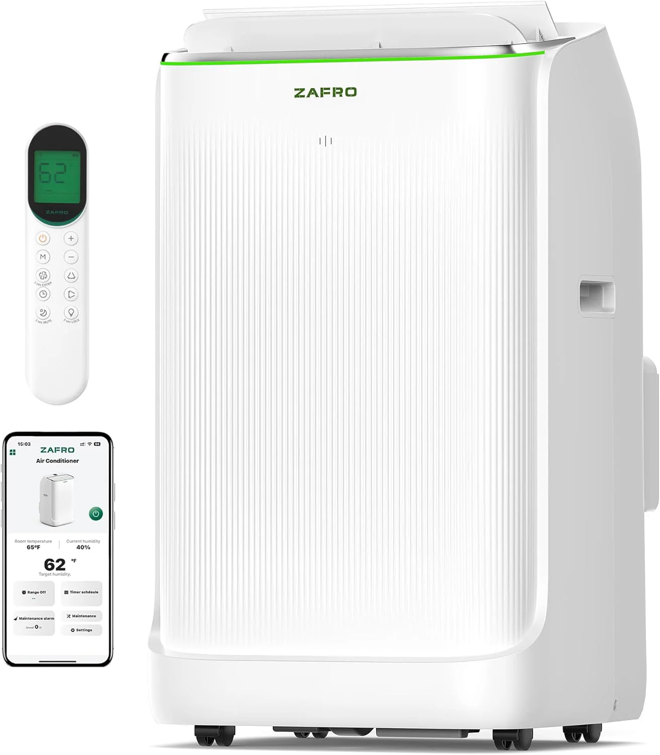 ZAFRO Inverter Portable Air Conditioners. 16000 BTU (12000 BTU SACC) Smart Portable AC Unit with Dual Hose/Ultra Quiet(42dB)/Drainage-free Cooling/24Hrs Timer/APP/Remote for Multi-Scenario Use