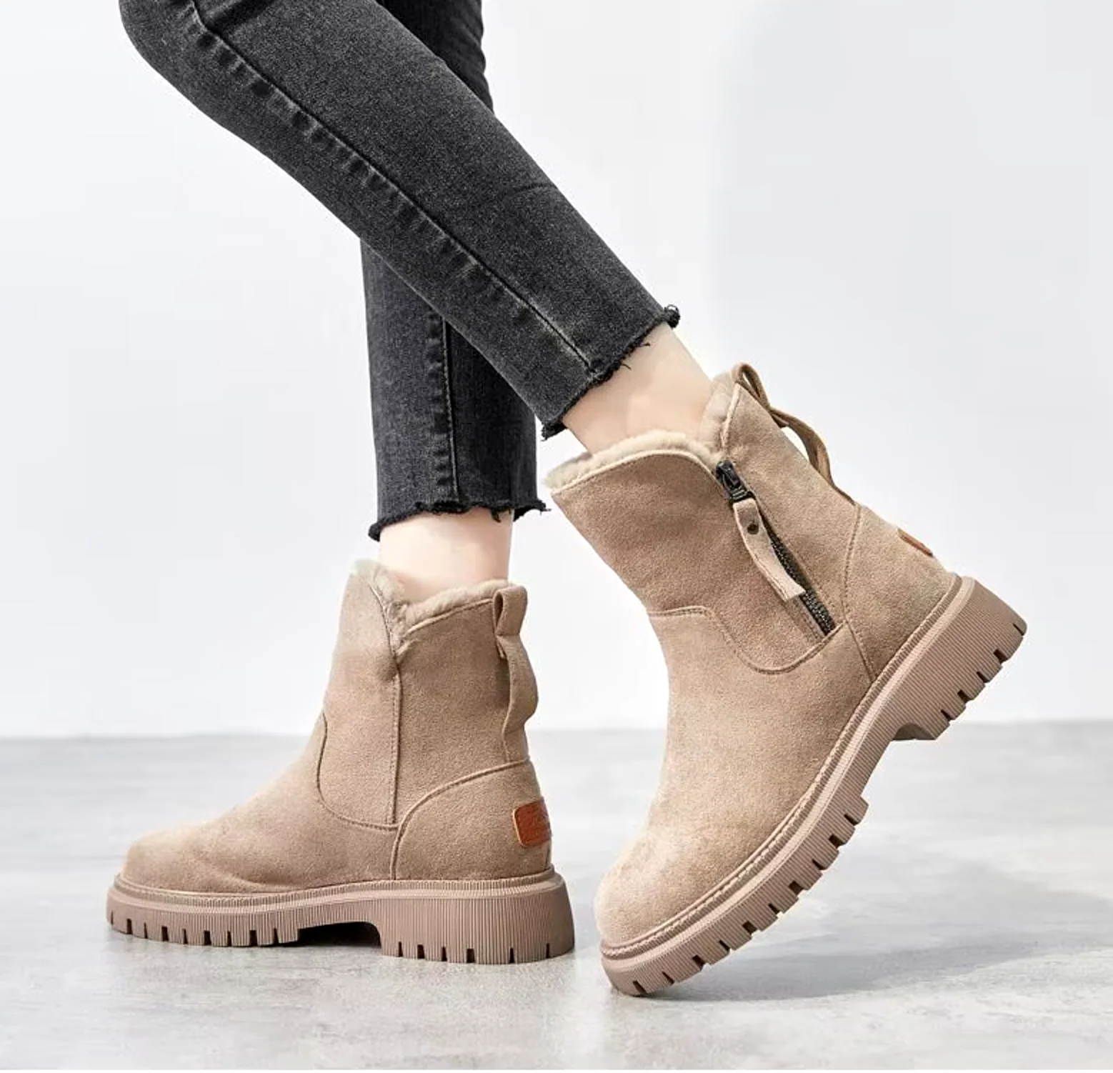 Warme Damen-Stiefeletten mit Fellfutter & Chunky-Sohle