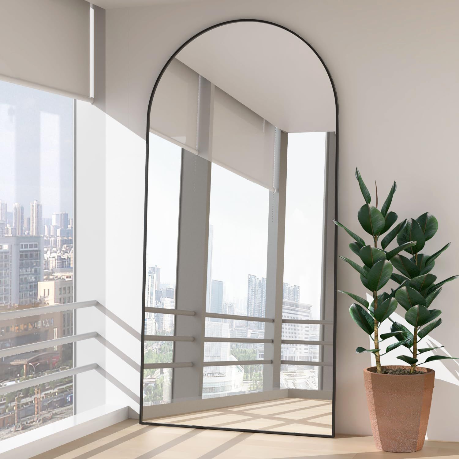 Arched Full-Length Mirror 193x86cm with Stand �C Black Finish for Bedroom and Living Areas