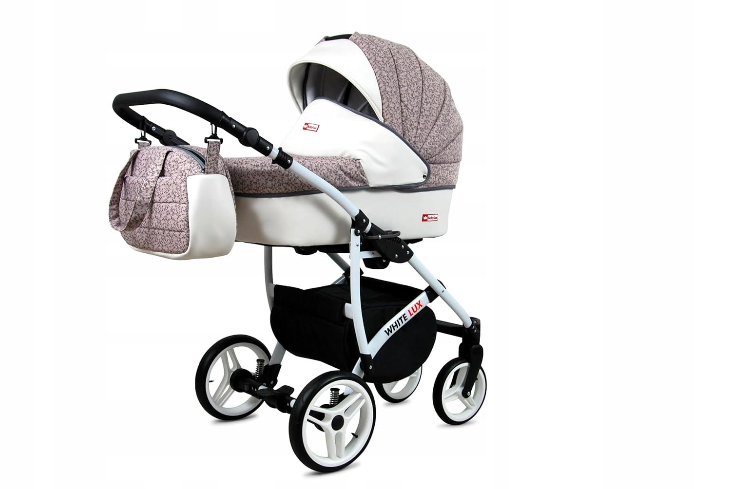 BabyLux® Bambimo Kinderwagen Set 3 in 1 - White Lux - incl. Babywanne, Buggy Sportsitz, Auto-Babyschale - Autositz - Kinderwagenset - Kombikinderwagen mit Wickeltasche, Regenschutz usw.