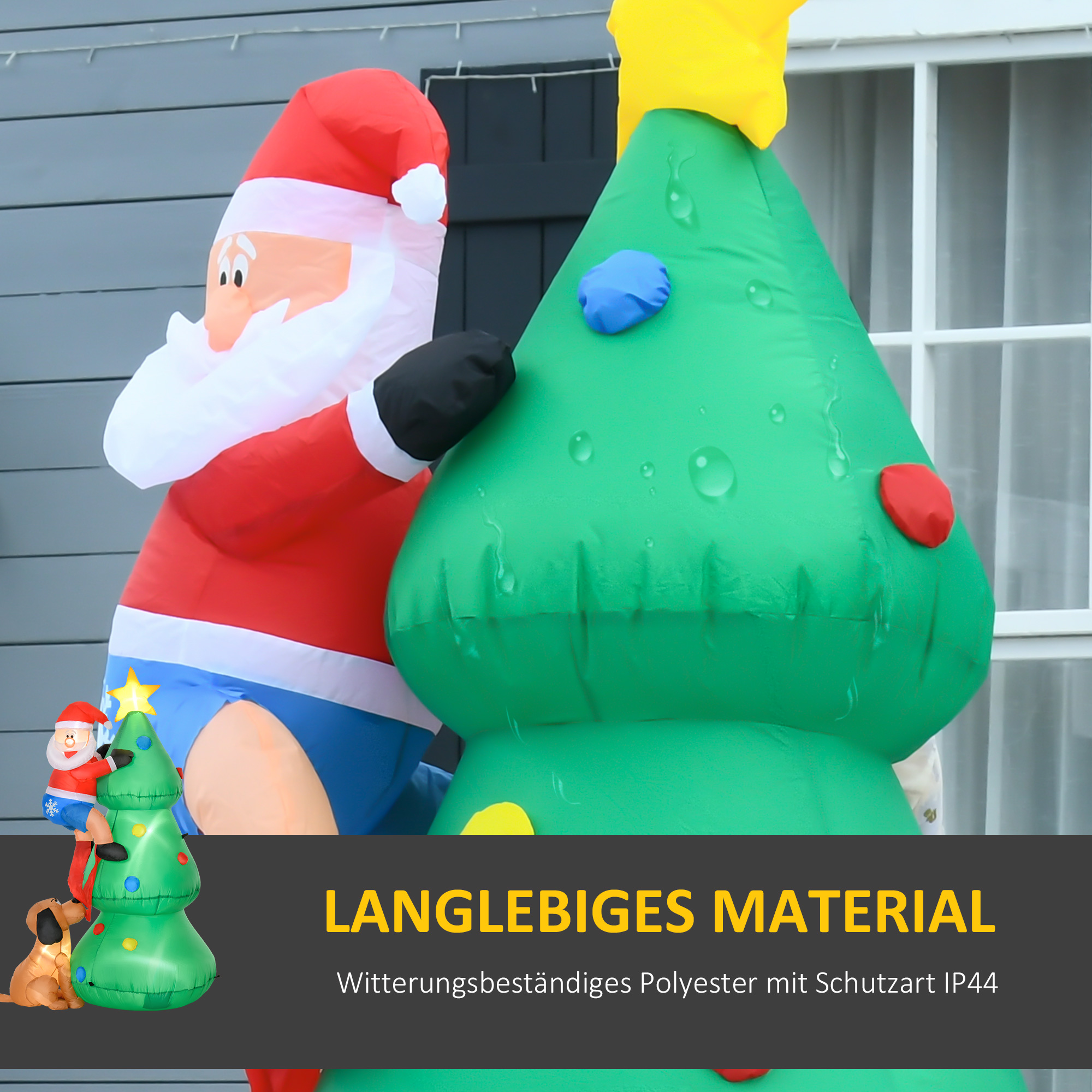 Opblaasbare kerstboom kerstman hond