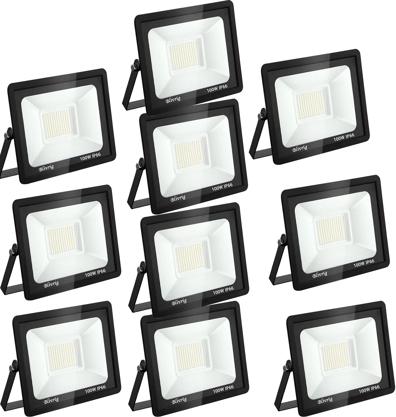 LED Strahler Außen 100W 10 Stück, LED Strahler Flutlicht 100W, 10000LM Superhell Außenstrahler 6000K Kaltweiß Fluter Flutlicht IP66 Wasserdicht Aussenstrahler, Außenlampe Hinterhof, Garage, Flur