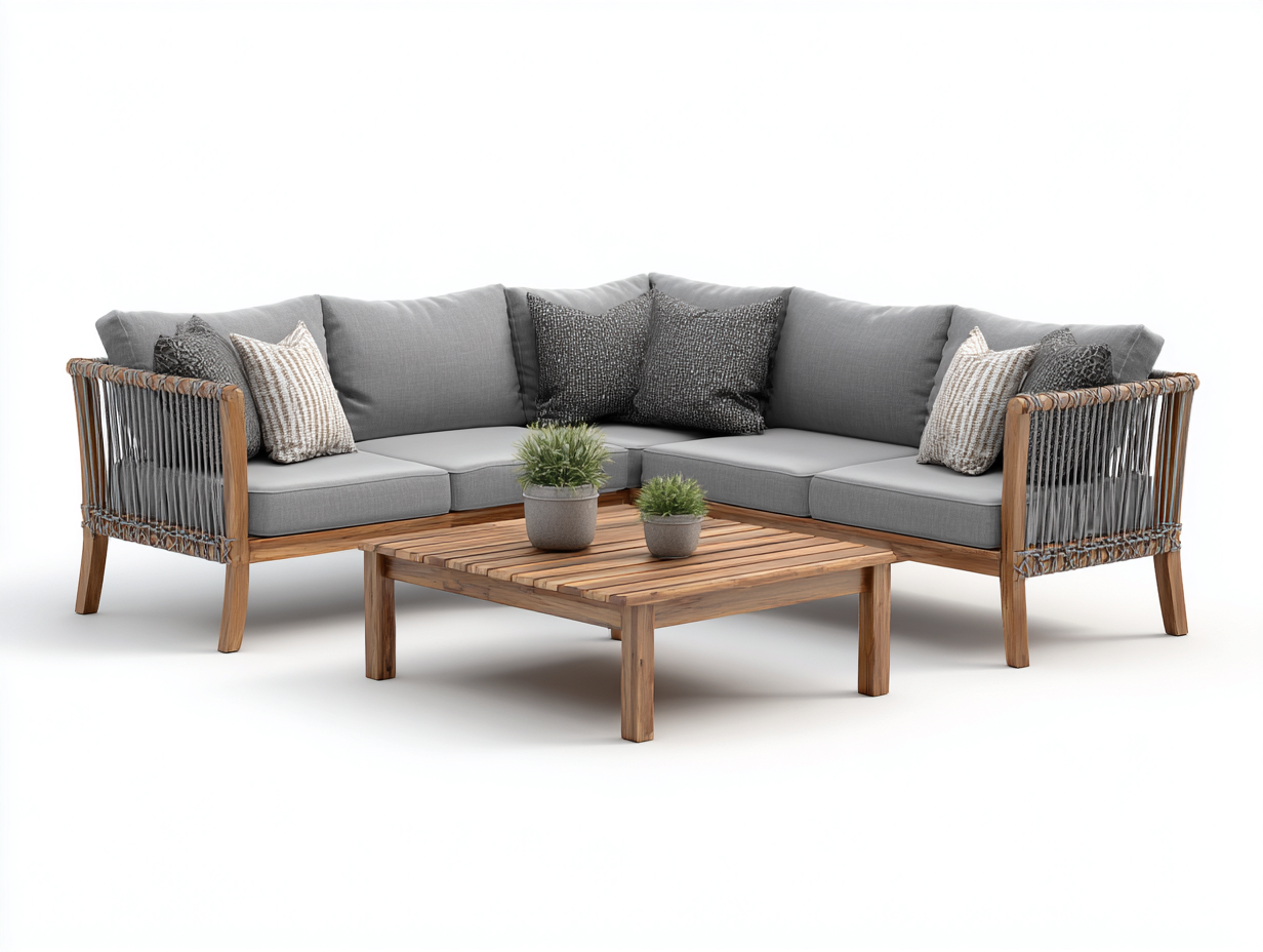 Gartensofa Set Holz und Seil 200x200x75 cm - Natur-Grau - Modernes Lounge Design mit Couchtisch für Garten und Terrasse