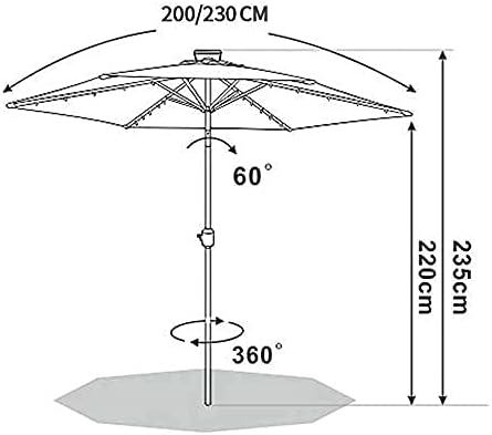 Runder Sonnenschirm mit gebogenem Schirmmast LED-Hof-Sonnenschirm ohne Sockel Solarlicht-Regenschirm tragbarer Markt-Esstisch-Sonnenschirm für Strandgarten good