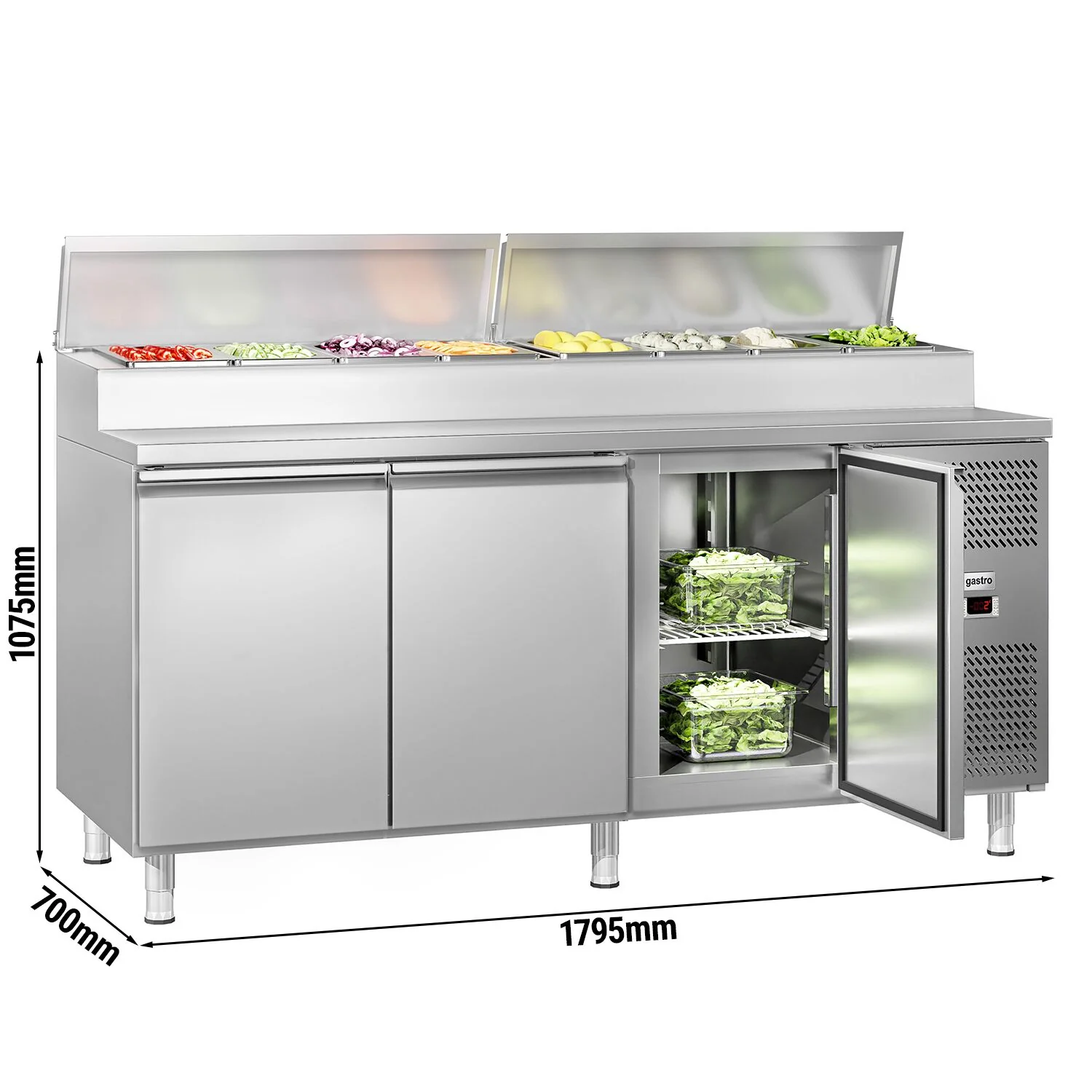 Saladette ECO - 1795x700 mm - 3 dører - med lokk - for 8x GN 1/3 beholdere