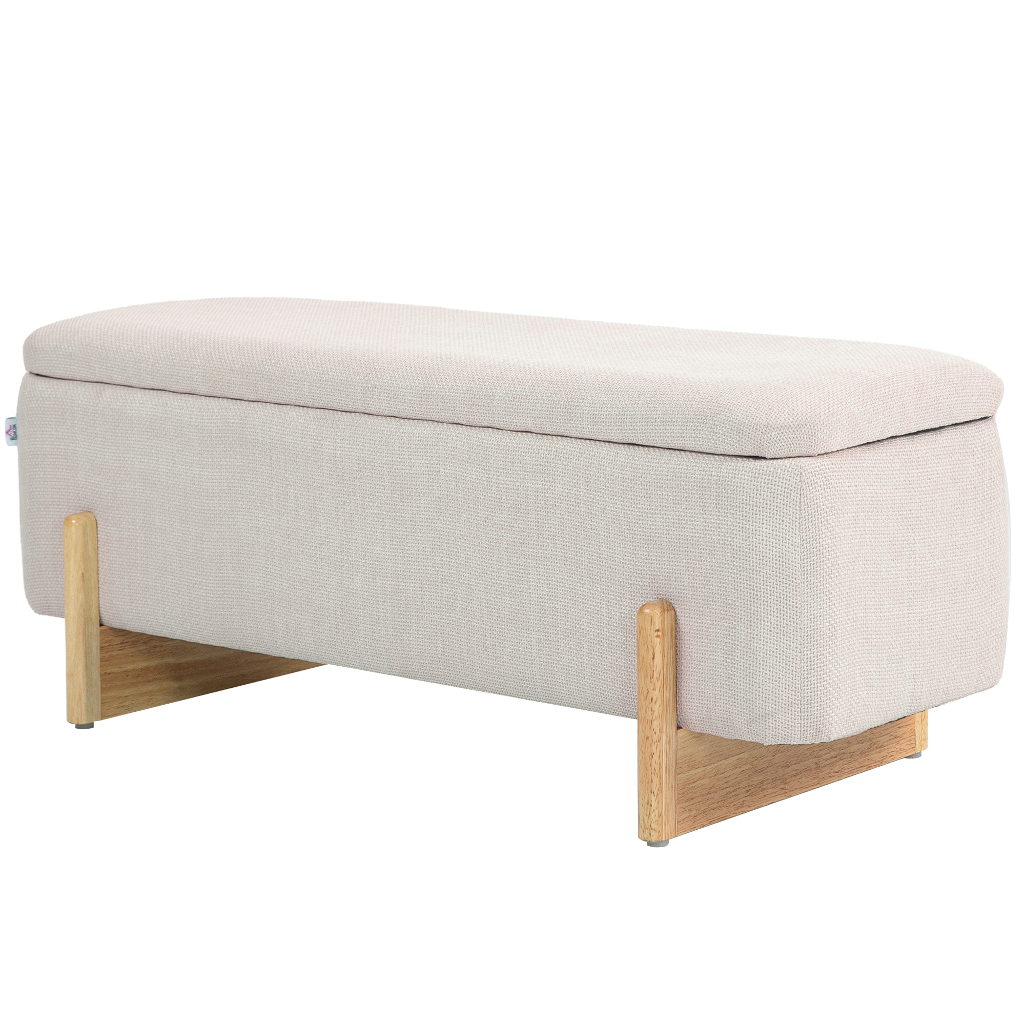Kruk met Opbergruimte, Zitbank met Schuimstofpolstering, Linnenlook, 111 x 44 x 44,5 cm, Cr��mewit