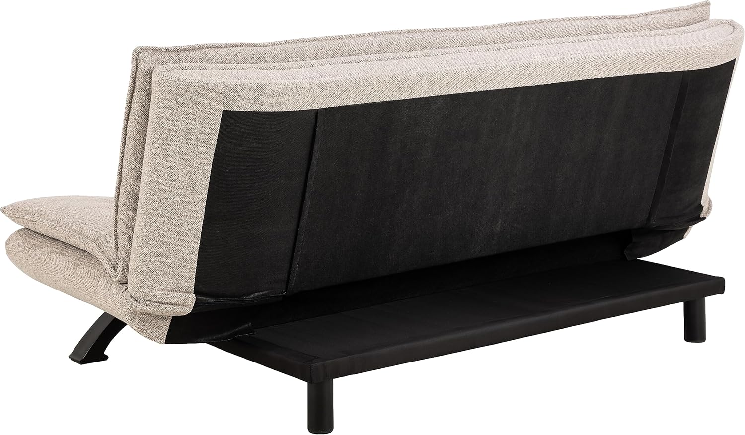 AC Design Furniture Jasper Schlafsofa in Beige, mit 3 Liegepositionen, Moderner 3-Sitzer ohne Armlehne, Gepolstertes Sofa mit Bouclé-Bezug und Schwarzen Beinen, B: 196 x H: 91 x T: 98 cm
