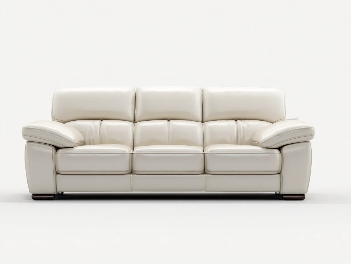Sofás 3 plazas tapizado cuero sintético estructura madera 220x95x90 cm - Beige - Diseño moderno