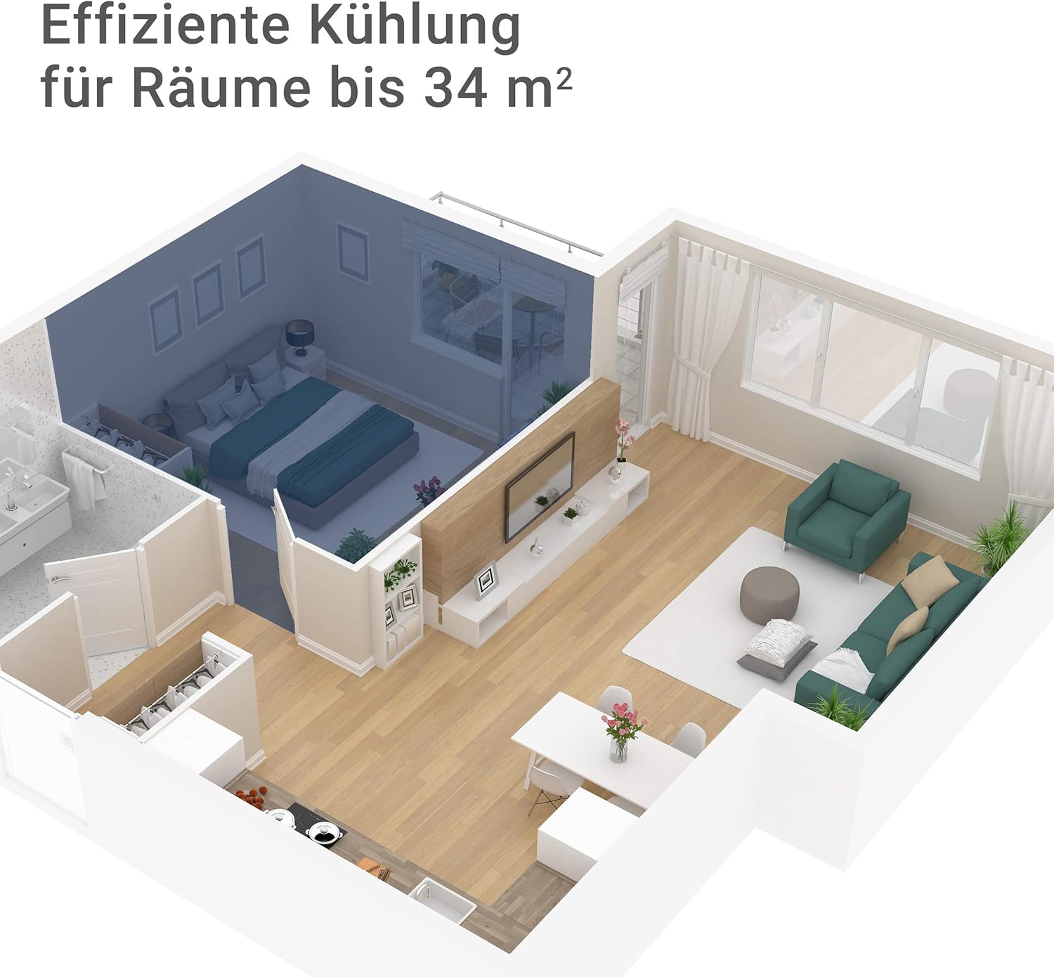 SUNTEC Mobiles Klimagerät Impuls 2.6 Eco R290 – Klimaanlage mobil und leise mit Abluftschlauch – Kühler & Entfeuchter für Räume bis 34 qm – Mobile Kühlung für Wohnung & Büro – 9.000 BTU | 2600 Watt