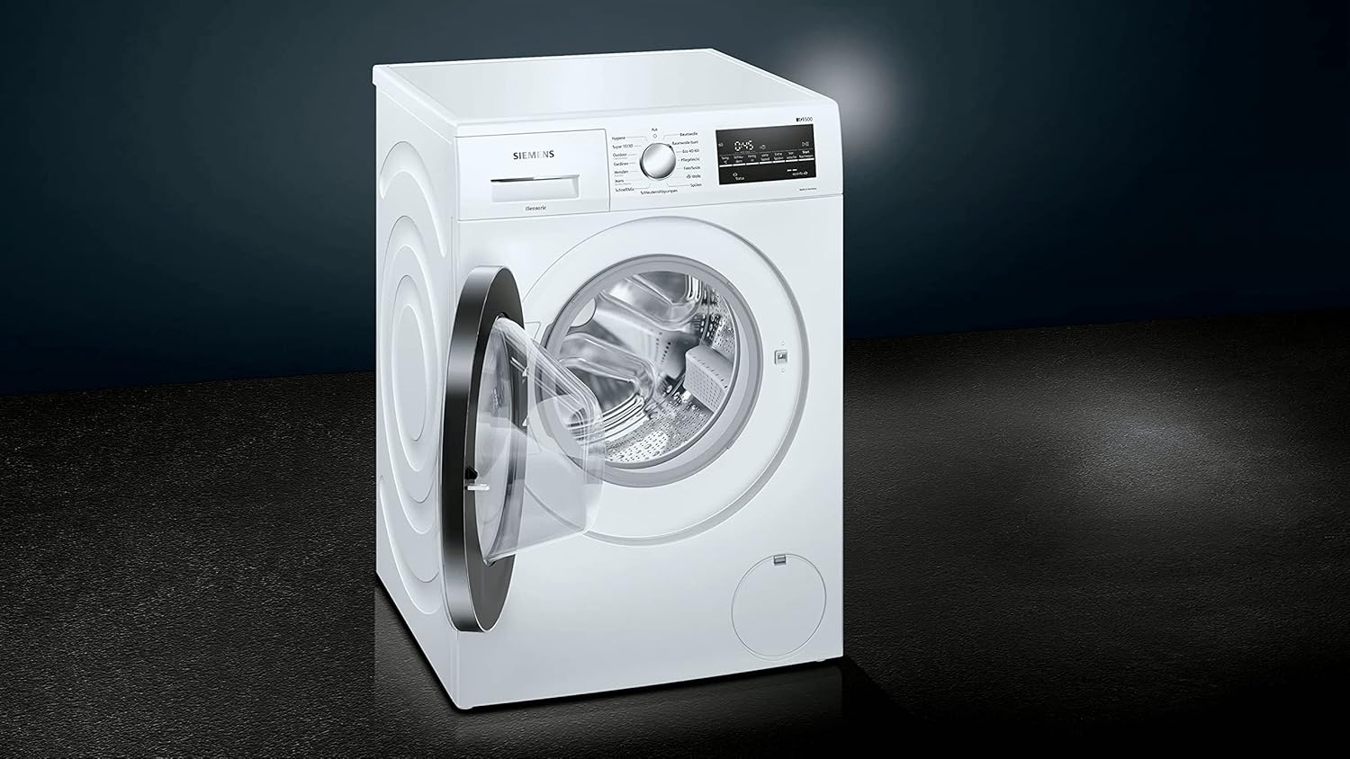 Siemens WM14G400 iQ500 Waschmaschine / 8kg / C / 1400 U/min/Outdoor Programm/varioSpeed Funktion/Nachlegefunktion/aquaStop, Wei/Schwarz