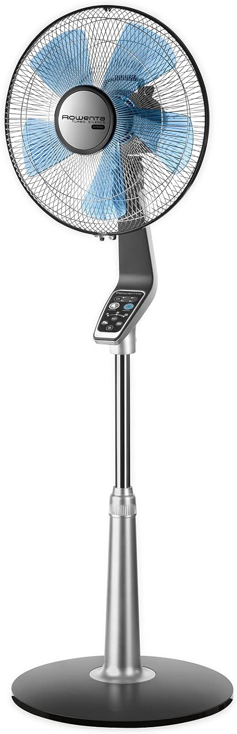 Rowenta VU5670F0 Ventilateur sur Pied Turbo avec Télécommande Silence Extrême 40 cm Silencieux Minuterie Oscillation 5 Vitesses 70W Ventilation Gris et Noir