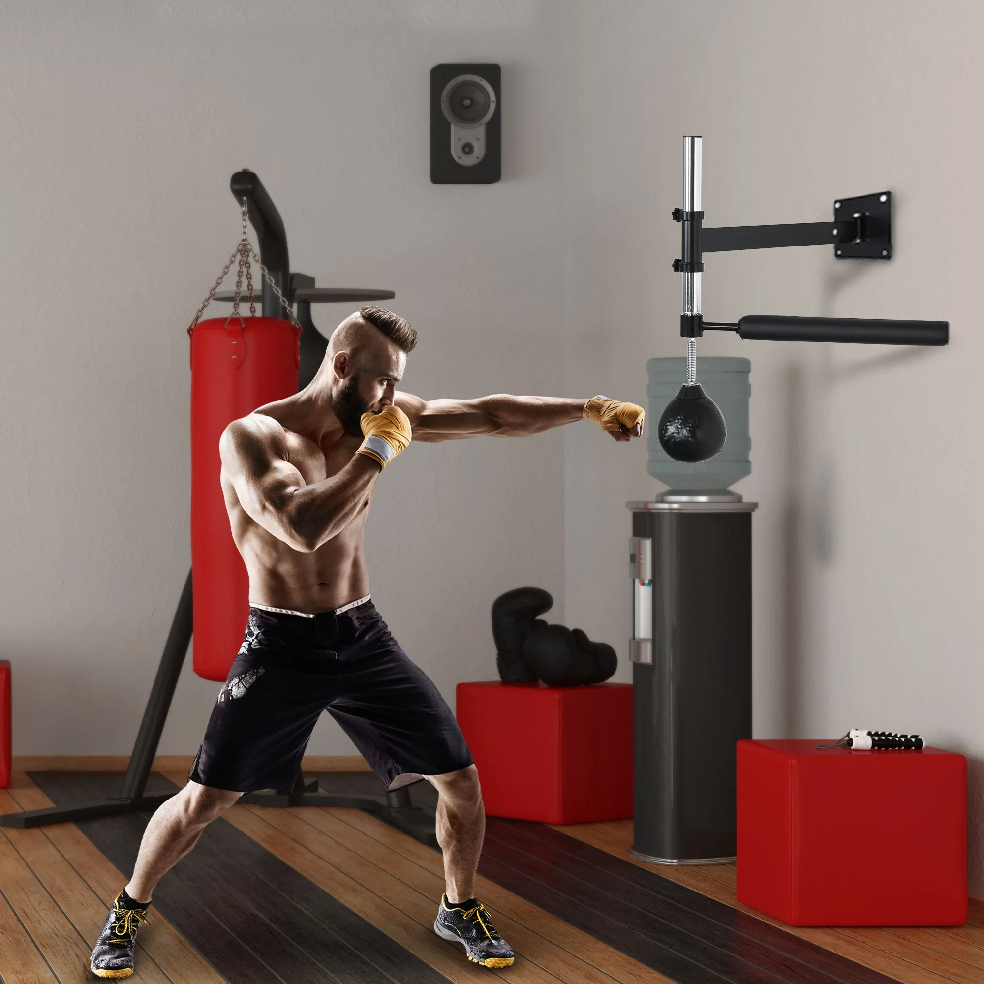 HOMCOM Boxgestell Punchingball höhenverstellbar Wandhalterung