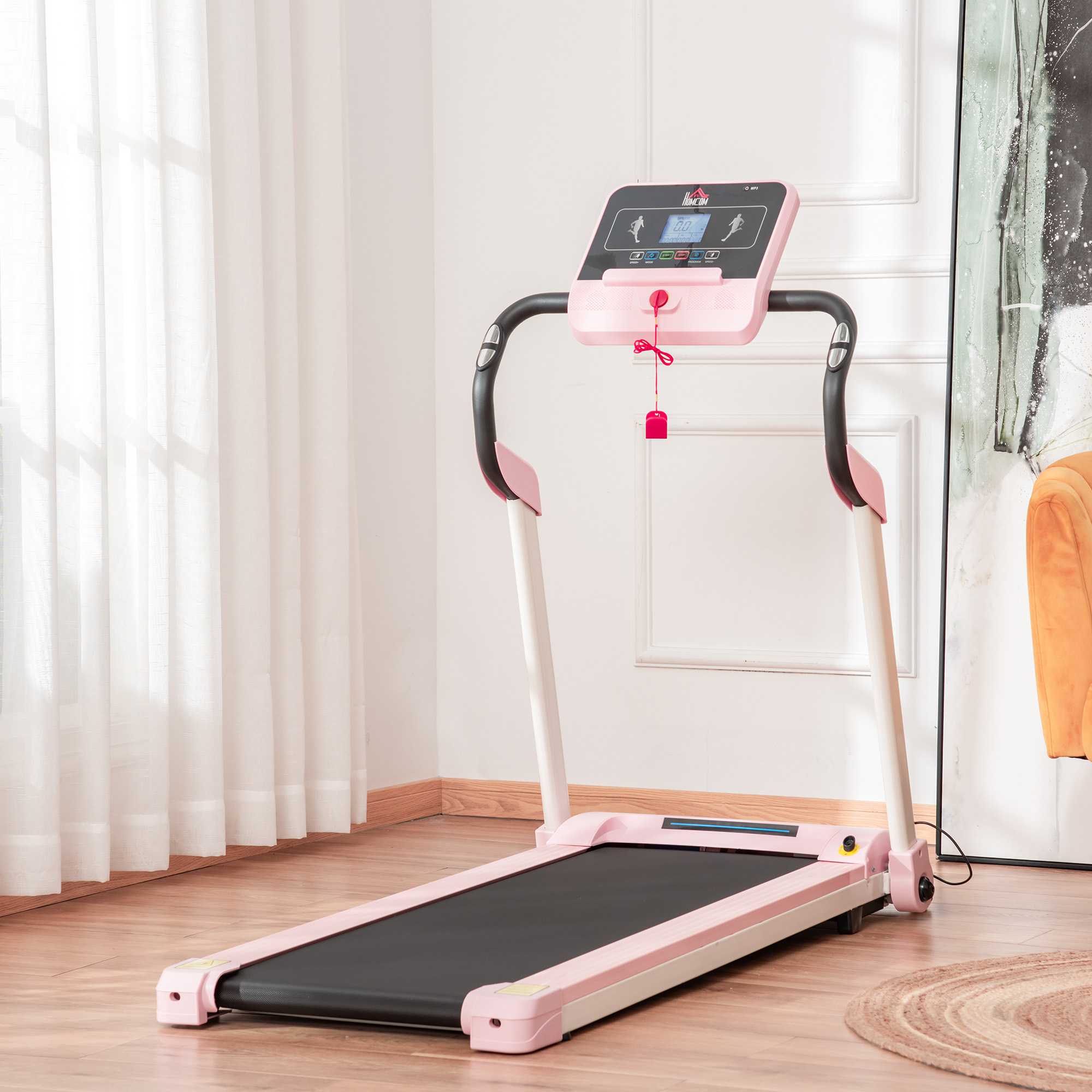 loopband opvouwbaar elektrisch 400 W 1-12 km/u 1.5HP mobiele telefoon houder roze