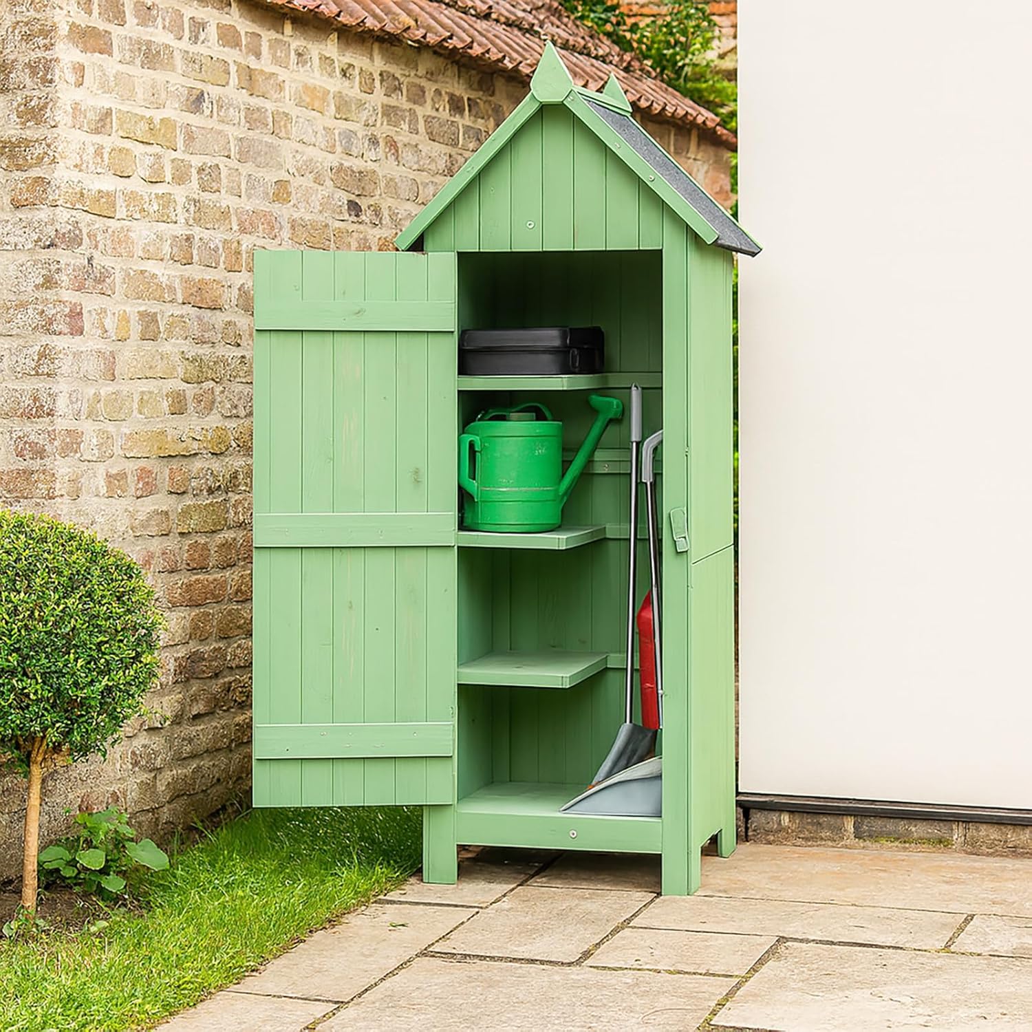 Gartengeräteschrank aus Holz Praktischer Stauraum für Garten und Terrasse Bitumendach Outdoor HTI living