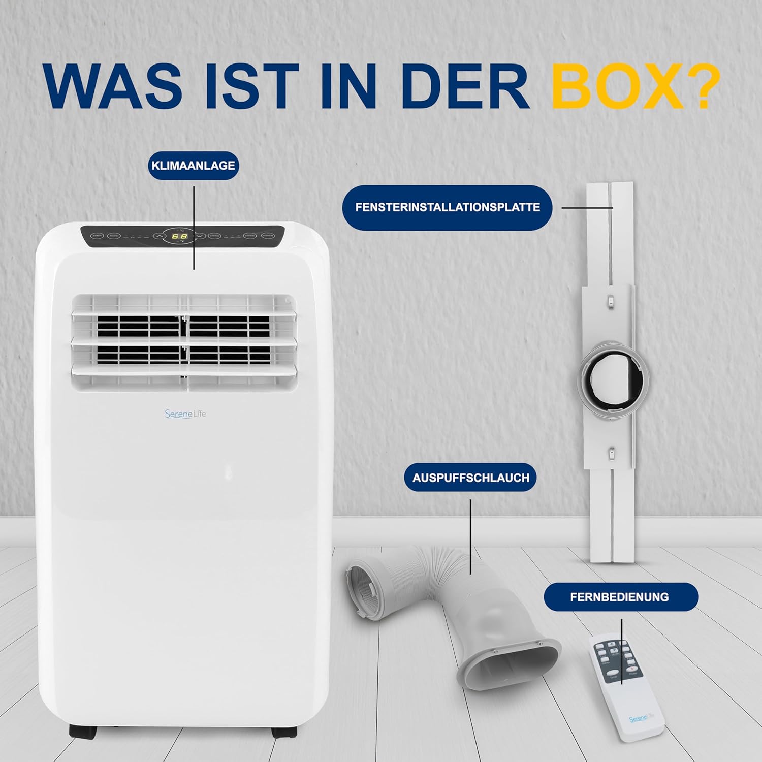 SereneLife Klimaanlage mobil, 3-in-1 mobiles Klimagert mit Abluftschlauch - Luftkühler, Luftentfeuchter & Ventilator, air conditioner 9.000 BTU, 1,5 L Feuchtigkeit/Stunde, kühlt Rume bis 42 m