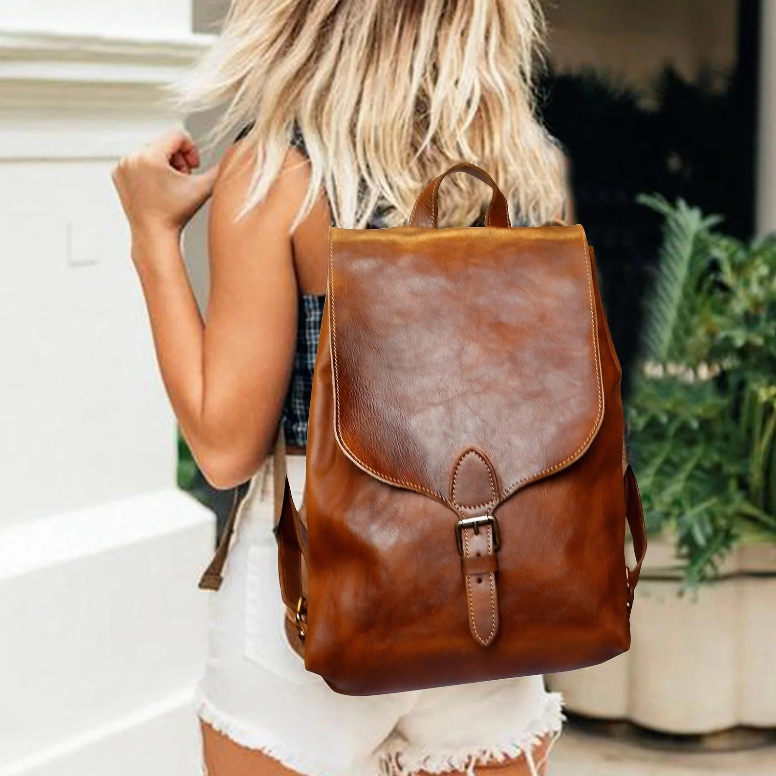 Classic Leather Laptop Backpack School Bag