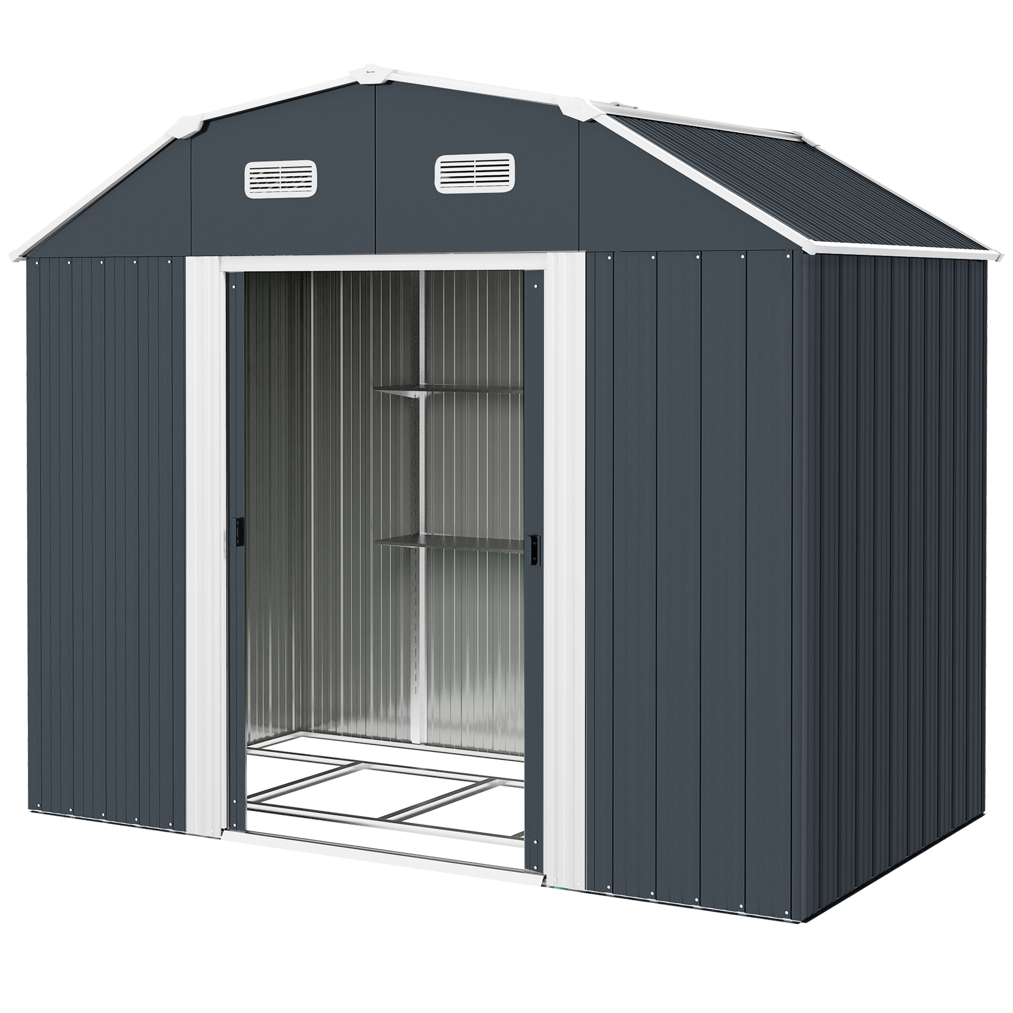 Tuinhuis gereedschapsschuur tuinhuis, weerbestendig, 2 ramen, 2 deuren, 238 x 132 x 198,5 cm, Donkergrijs