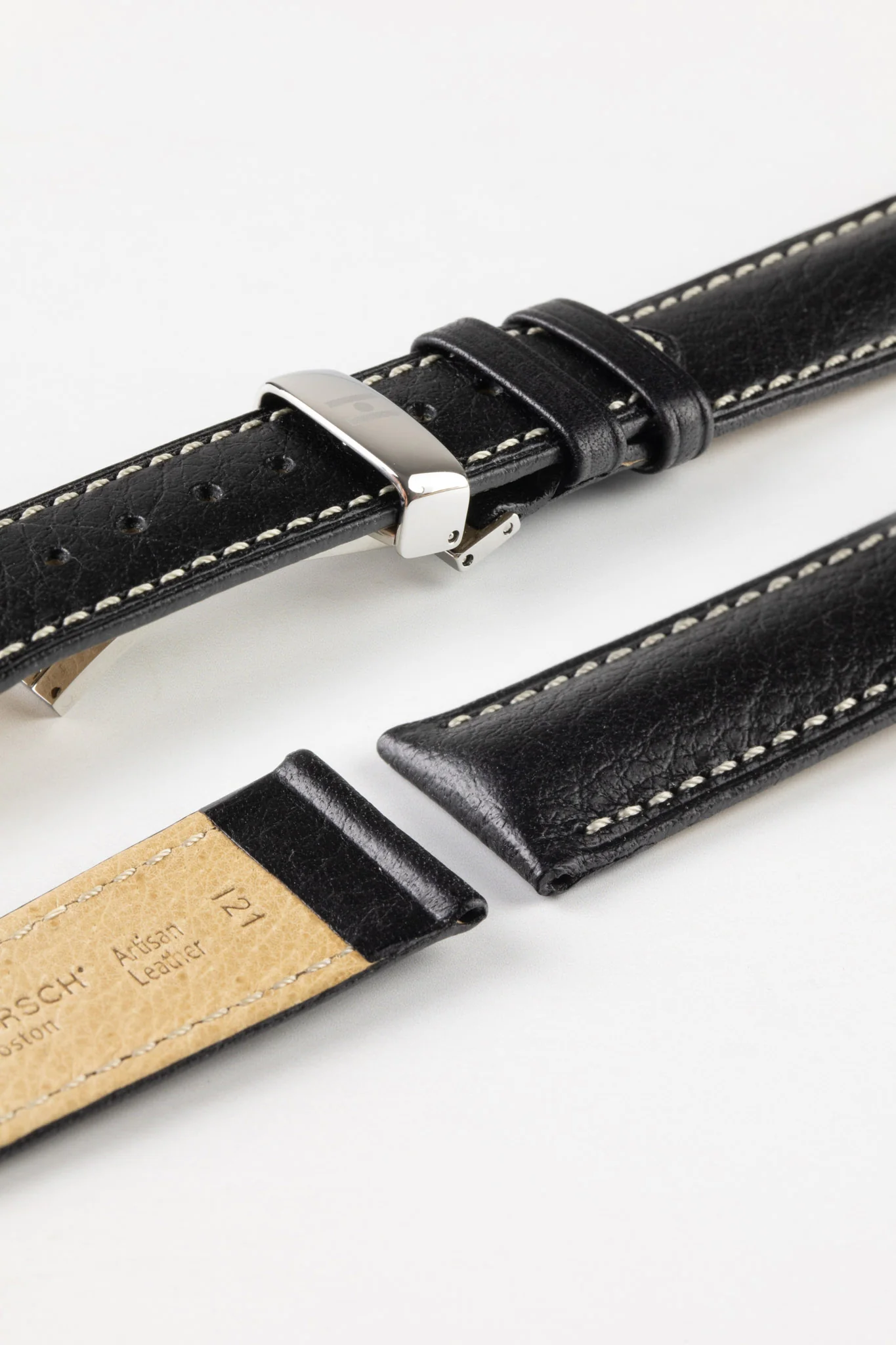 Hirsch BOSTON NQR Black Watchstrap - Buffalo Calfskin