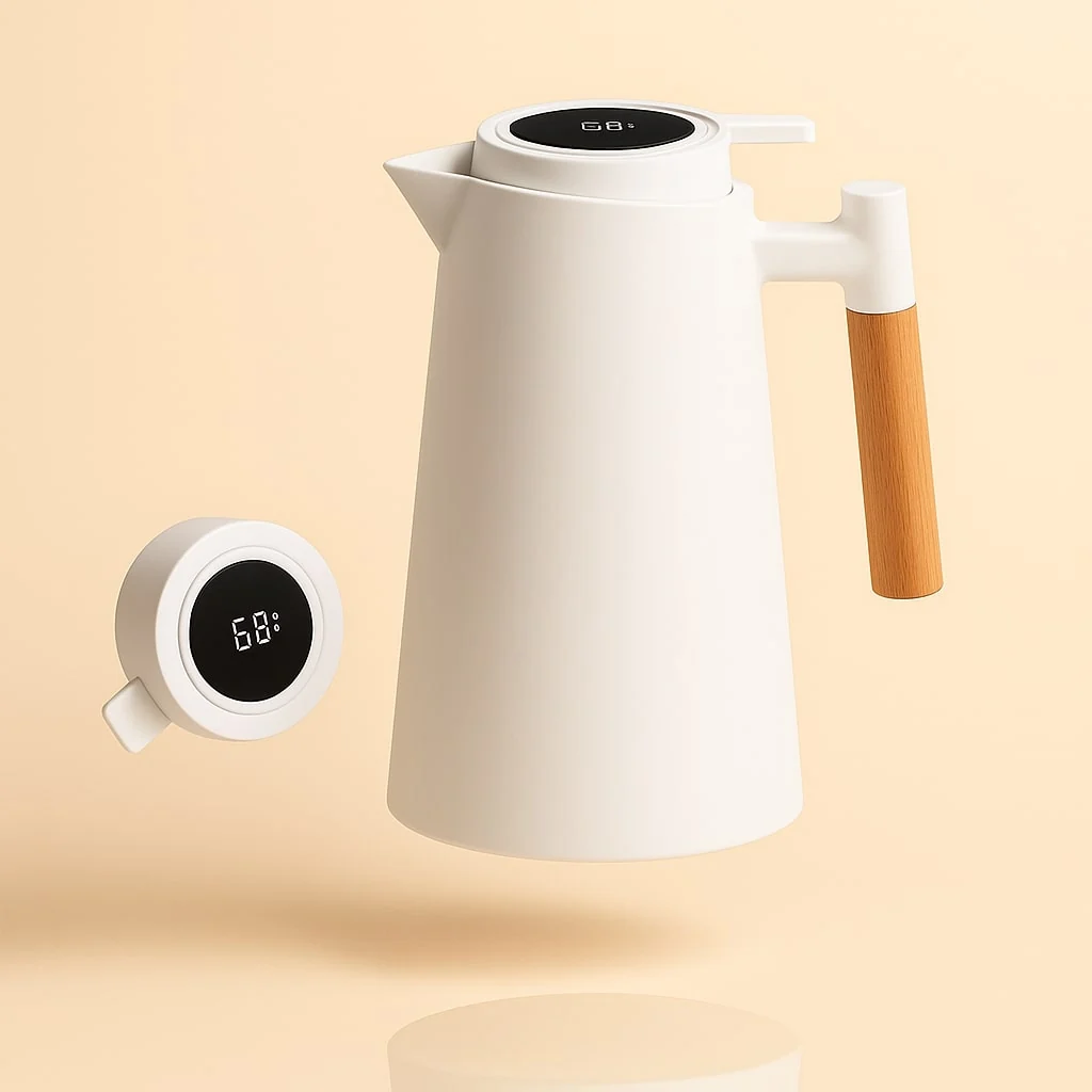 Thermoskanne mit Temperaturanzeige 1L f��r Kaffee und Tee