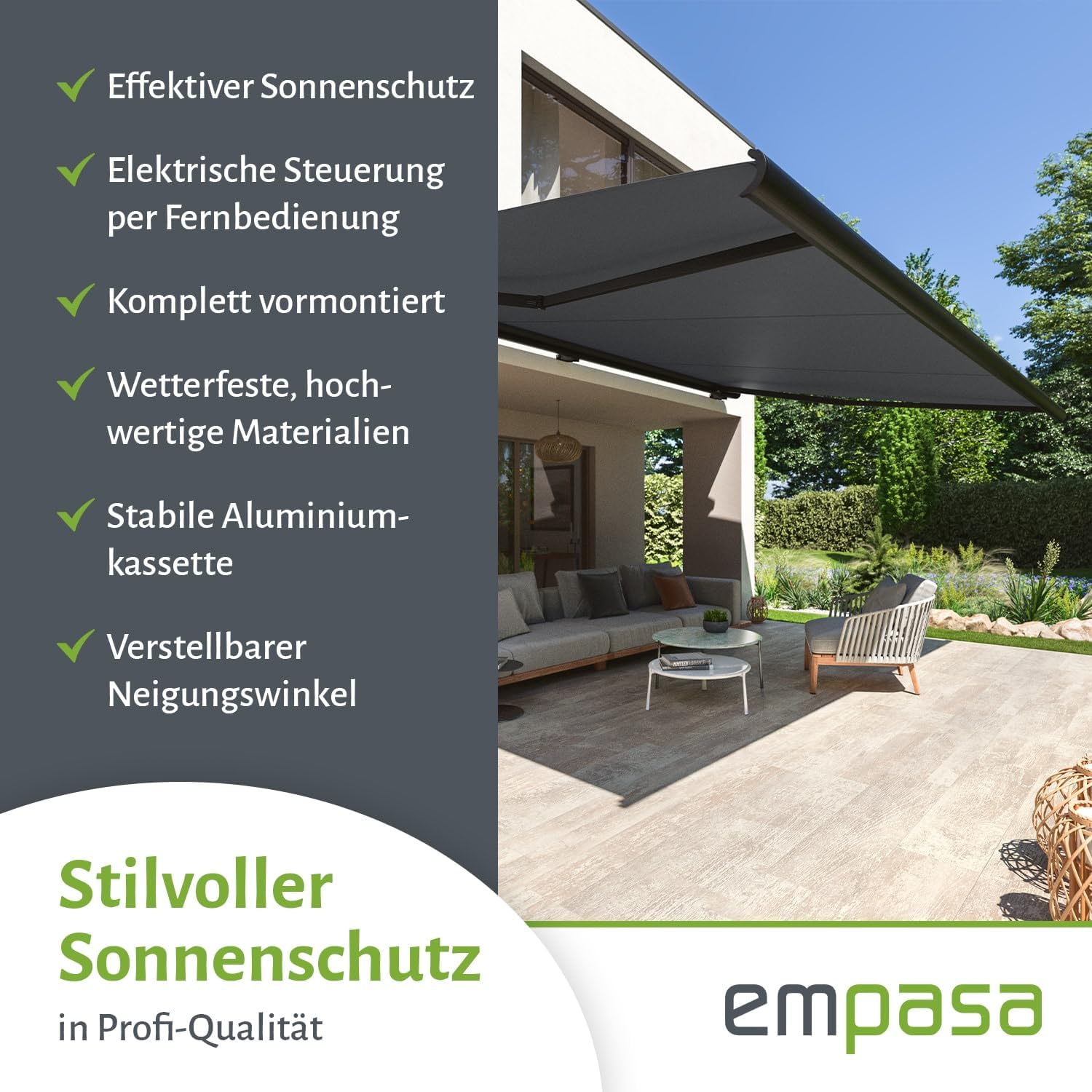 empasa elektrische Vollkassettenmarkise 'Profi' Kassettenmarkise Gelenkarmmarkise Markise Sonnenmarkise Sonnenschutz komplett vormontiert, Farbe:anthrazit, Größe:3 x 2.5 m