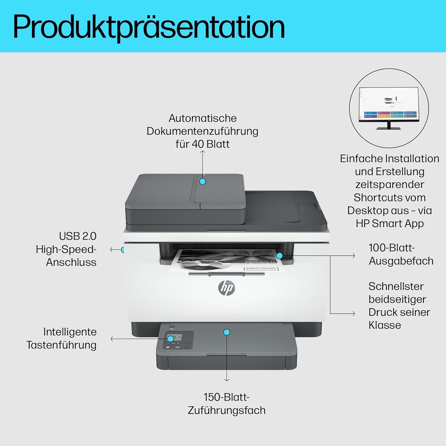 HP LaserJet MFP M235sdw Multifunktions-Laserdrucker Schwarzweiß, Drucken, Kopieren, Scannen, Automat.beidseitiger Druck, Dual-Band Wi-Fi, USB, LAN, HP Smart App, Intelligente Benutzeroberfläche