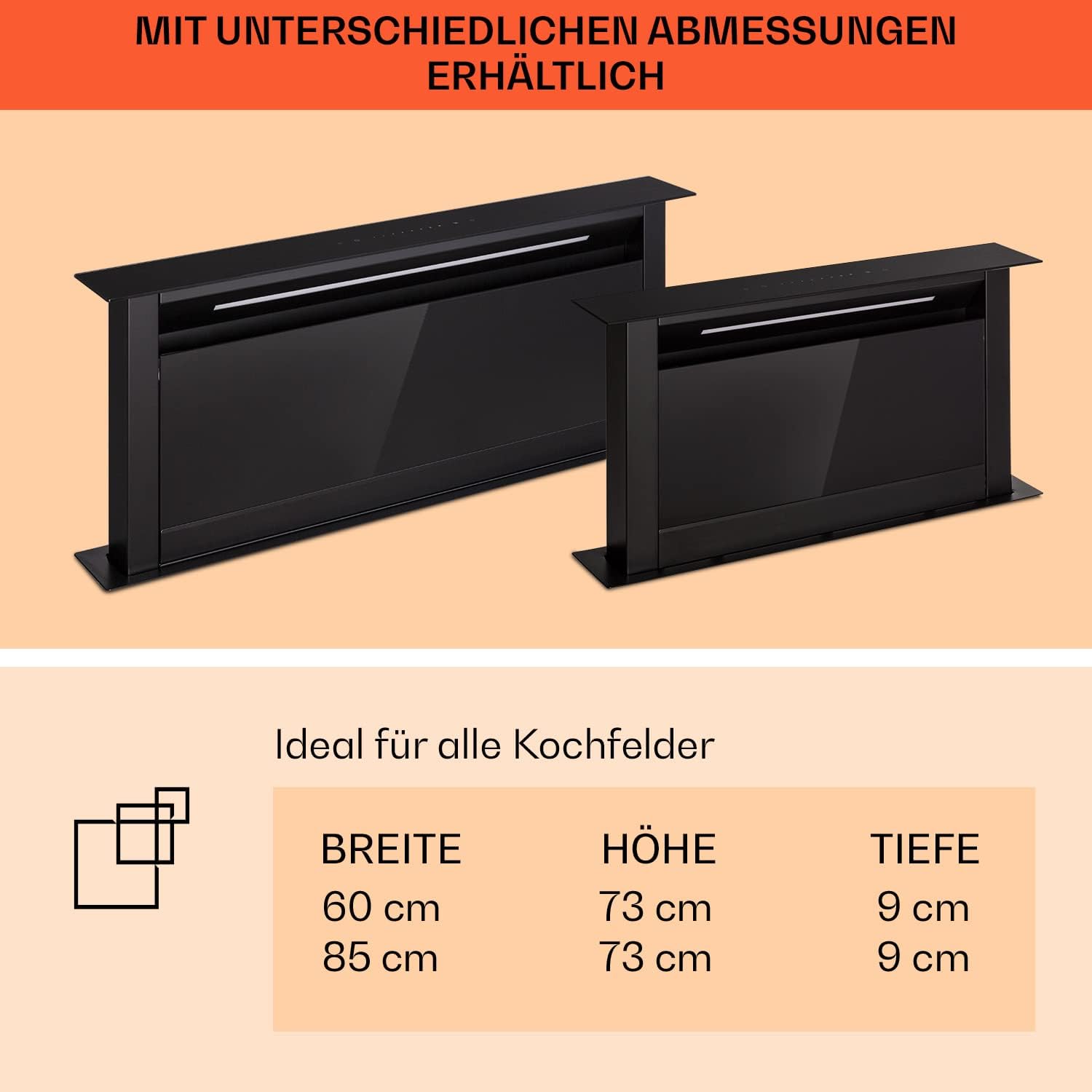 Klarstein Downdraft-Dunstabzugshaube, Versenkbare Abzugshaube, Leise Dunstabzugshauben mit Filter, Dunstabzugshaube 60cm, Umluft/Abluft Dunsthaube mit 10 Stufen, Dunstabzug 576 m³/h Luftstrom