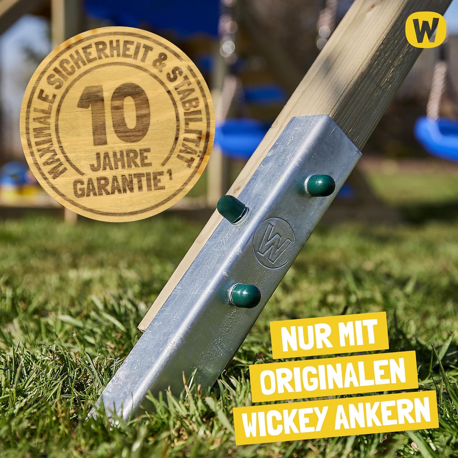 WICKEY Spielturm Klettergerüst MultiFlyer mit Holzdach, Schaukel & pastellgrüner Rutsche, Outdoor Kinder Kletterturm mit Sandkasten, Leiter & Spiel-Zubehör für den Garten