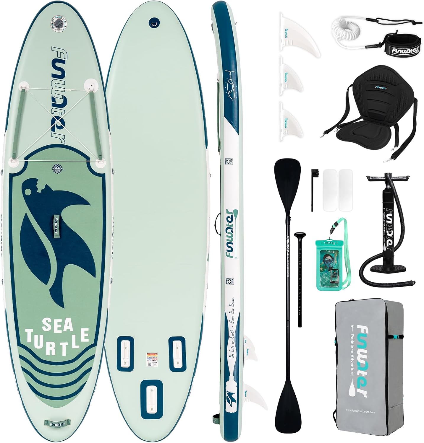 FunWater 320CM&350CM Stand Up Paddle Board Mit Vollem Zubehör Paddleboard SUP Board Mit Verstellbares Paddel, Pumpe, Reiserucksack, Leine, wasserdichte Tasche