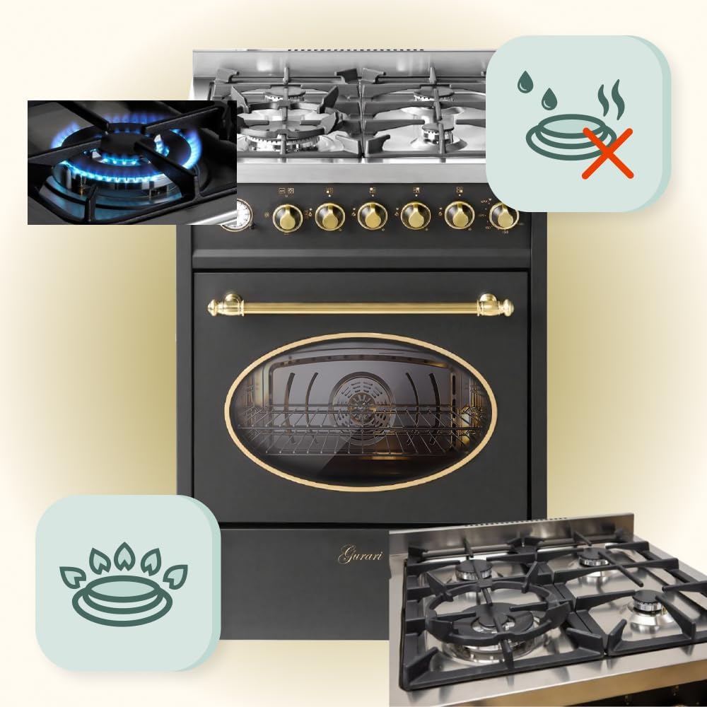 GURARI Gasherd mit Gasbackofen GCH G 614 BR Standherd 60 cm | Gasgrill | Drehspieß | Elektro-Analog-Timer mit STOP-Funktion | Schublade mit Push-Pull | Gas Control | Range Cooker Erdgas/Propan
