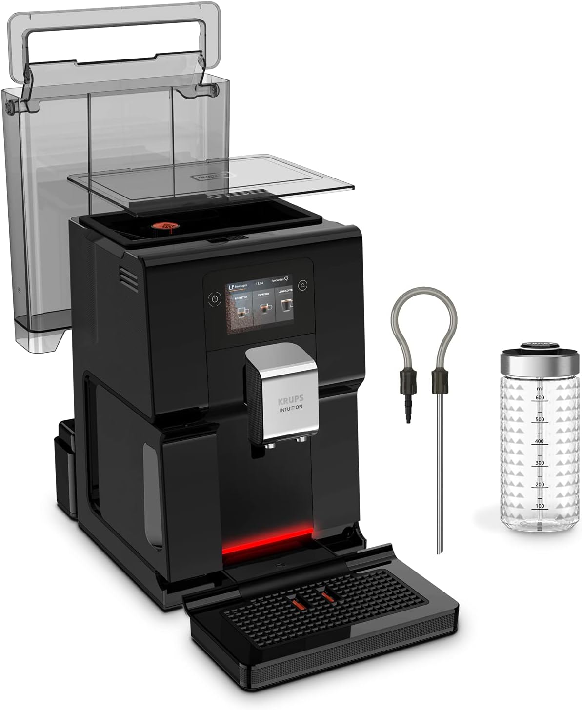 Krups Intuition Preference Kaffeevollautomat mit Milchschlauch, 11 Getränke, Personalisierung, 2-Tassen-Funktion, Kaffeemaschine, Schwarz, EA872810