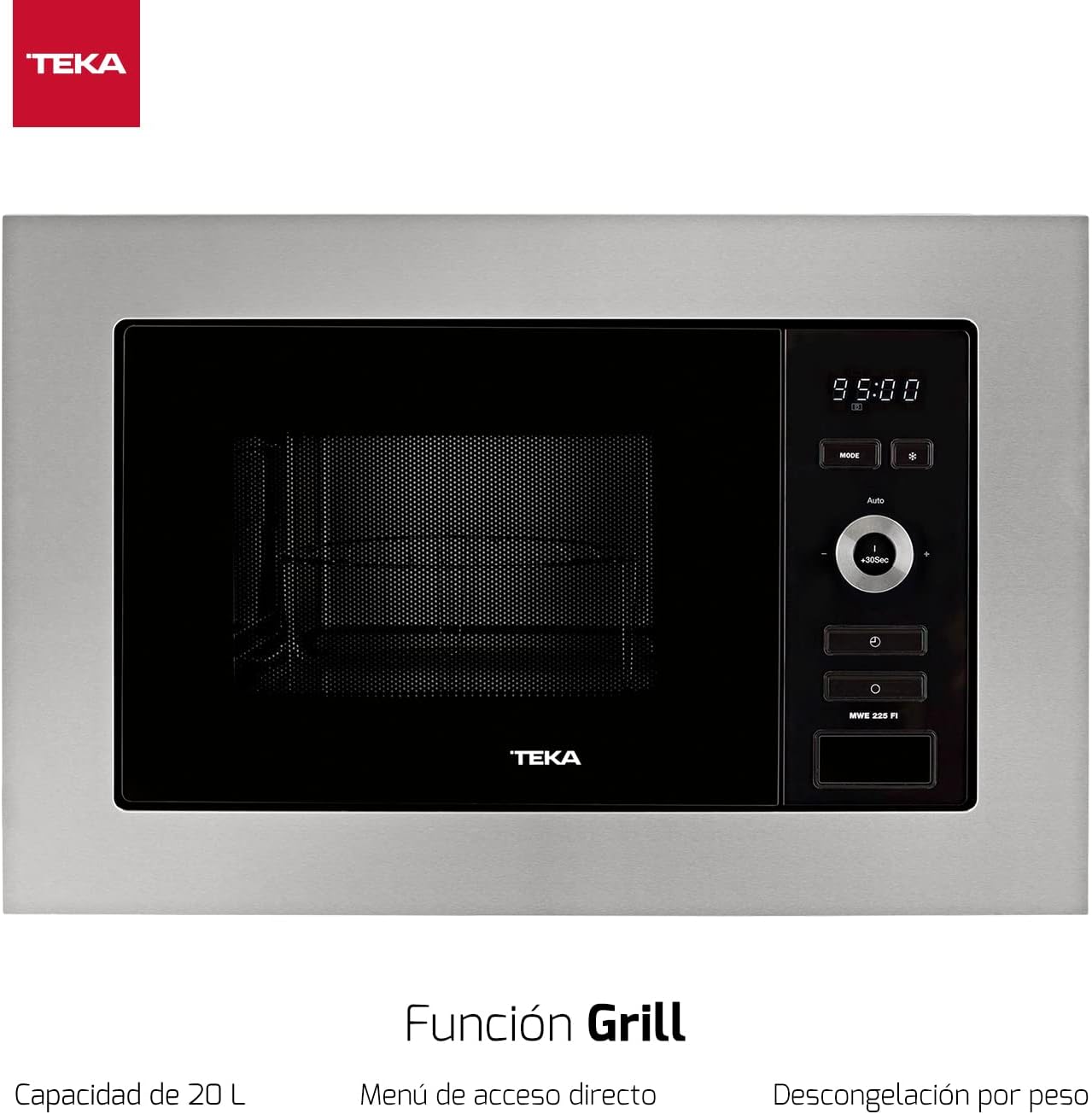 Teka 108R00662 MWE 225 FI Integrationsmikrowelle + Grill, 800 W, 5 Leistungsstufen, Farbe Edelstahl Glas, 20 l, 20 liters, Schwarz/Grau