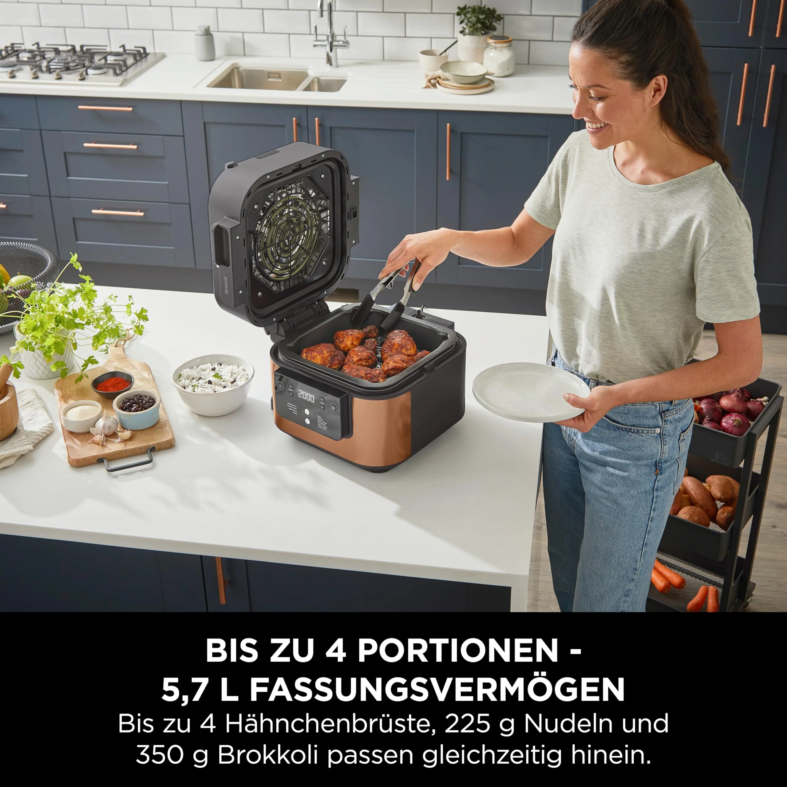 2025 Ninja Speedi Multikoker, 5,7L, 10-in-1 Multikoker, Airfryer, Slow Cooker, Grillen, Bakken, Zwart & Koper ON400EUCP