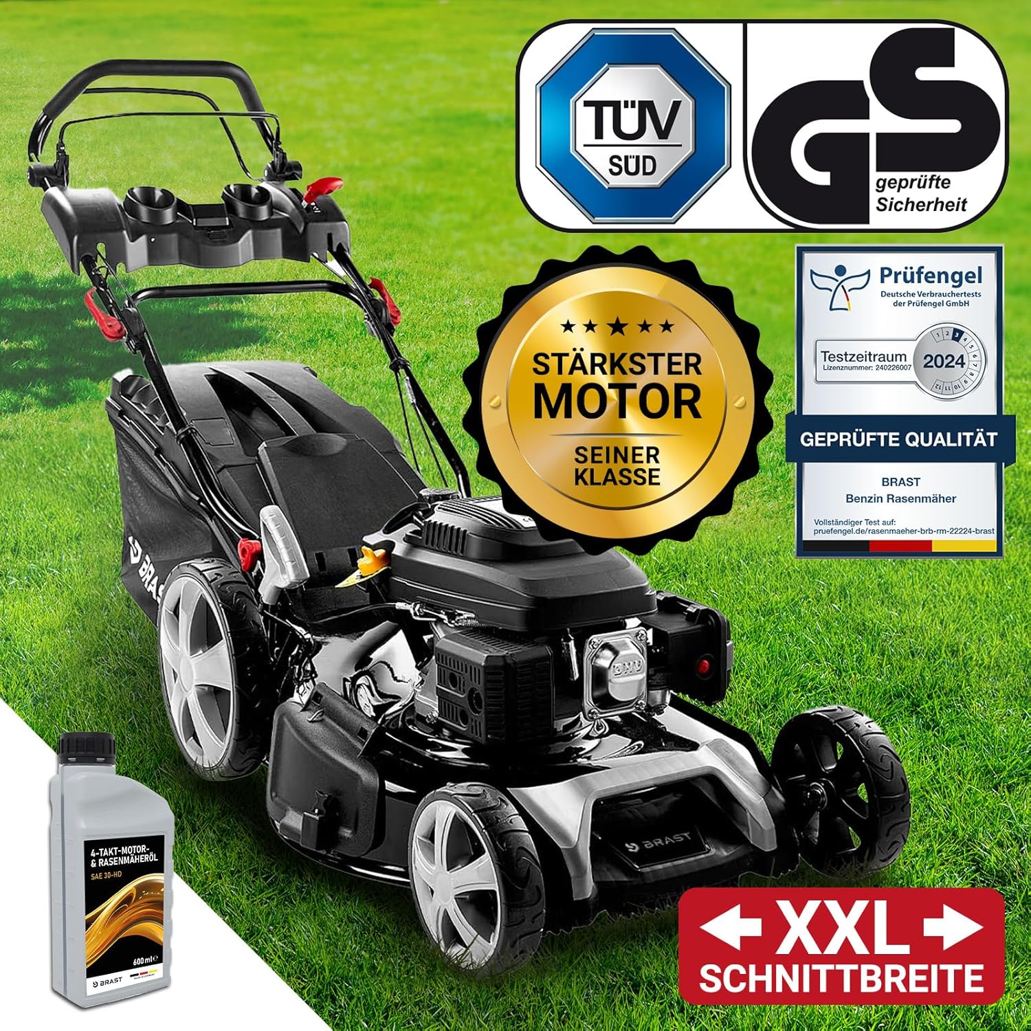 BRAST Benzin Rasenmäher mit Antrieb 5,2kW (7PS) 55cm Schnittbreite viele Modelle TÜV 30-80mm Schnitthöhe 60L Fangkorb 4 Takt OHV Motor Stahlgehäuse Power