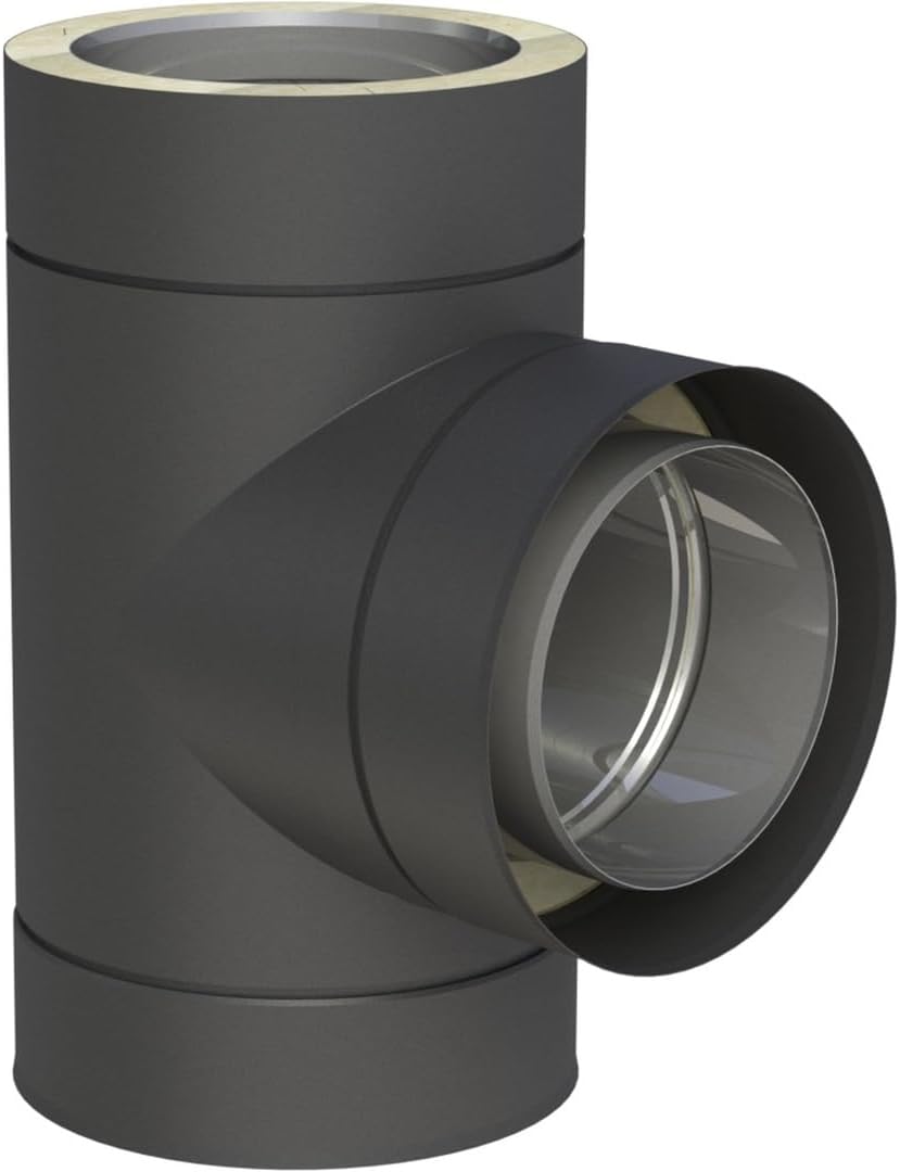 Jeremias DW-Black T-Anschluss 90° 200mm doppelwandig Edelstahl Abgasanlage für Öl Gas Festbrennstoffe