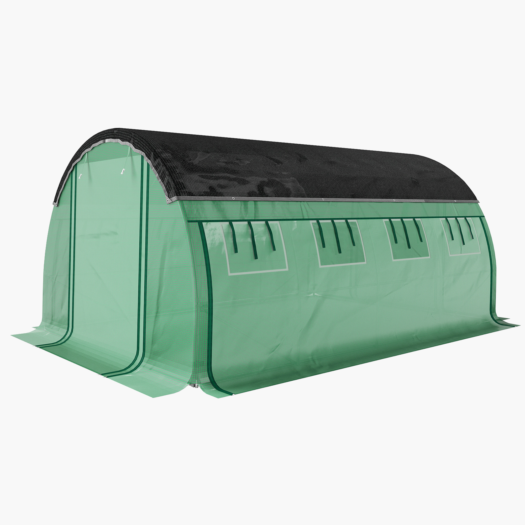 4 x 3 x 2 m Polykastunnel met Zonneschermnet, Oprolbare Zijwanden, Plastic Afdekking, Stalen Frame, Groen