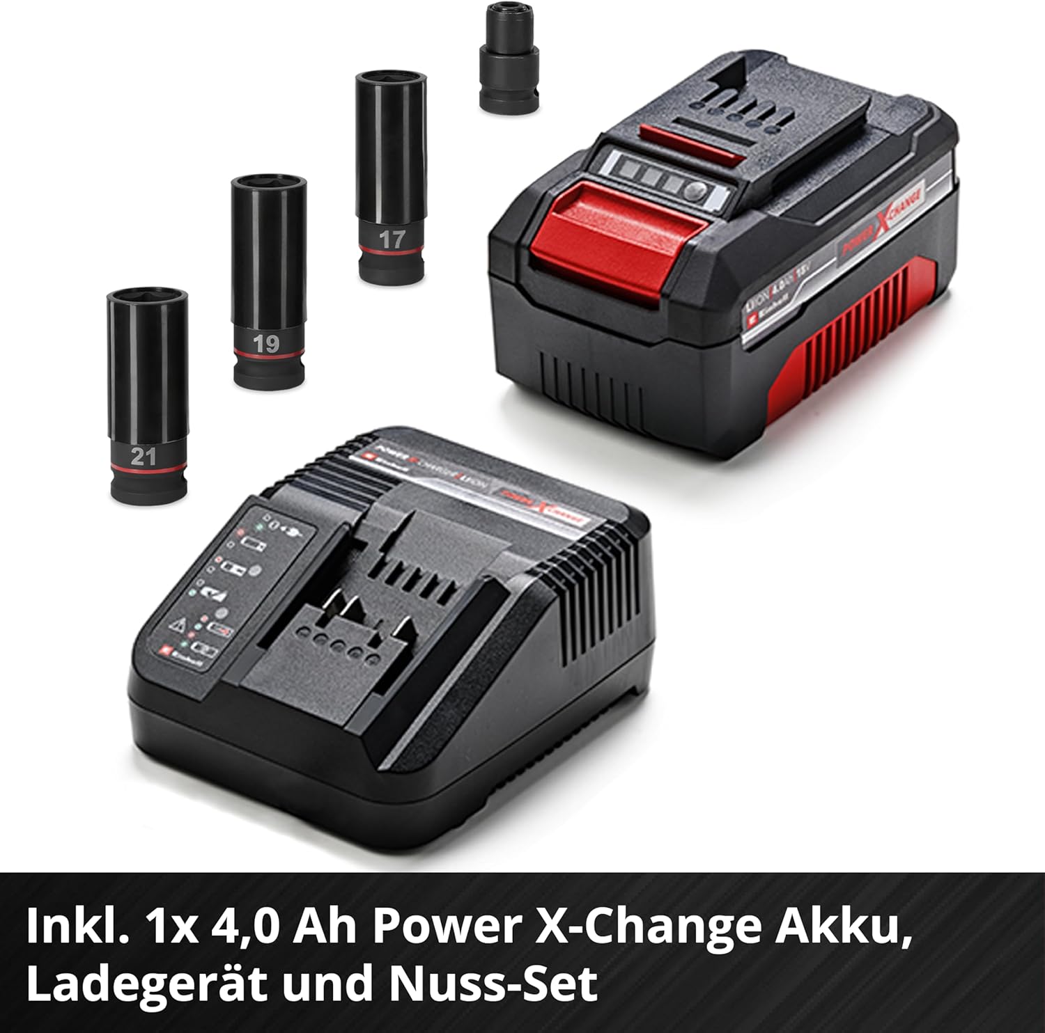 Einhell Professional Akku-Schlagschrauber IMPAXXO 18/450 (1x4,0Ah) Power X-Change (18 V, 450 Nm, Brushless, Außenvierkant-Aufnahme, inkl. 4 Ah Akku, Ladegerät, Nuss-Set)