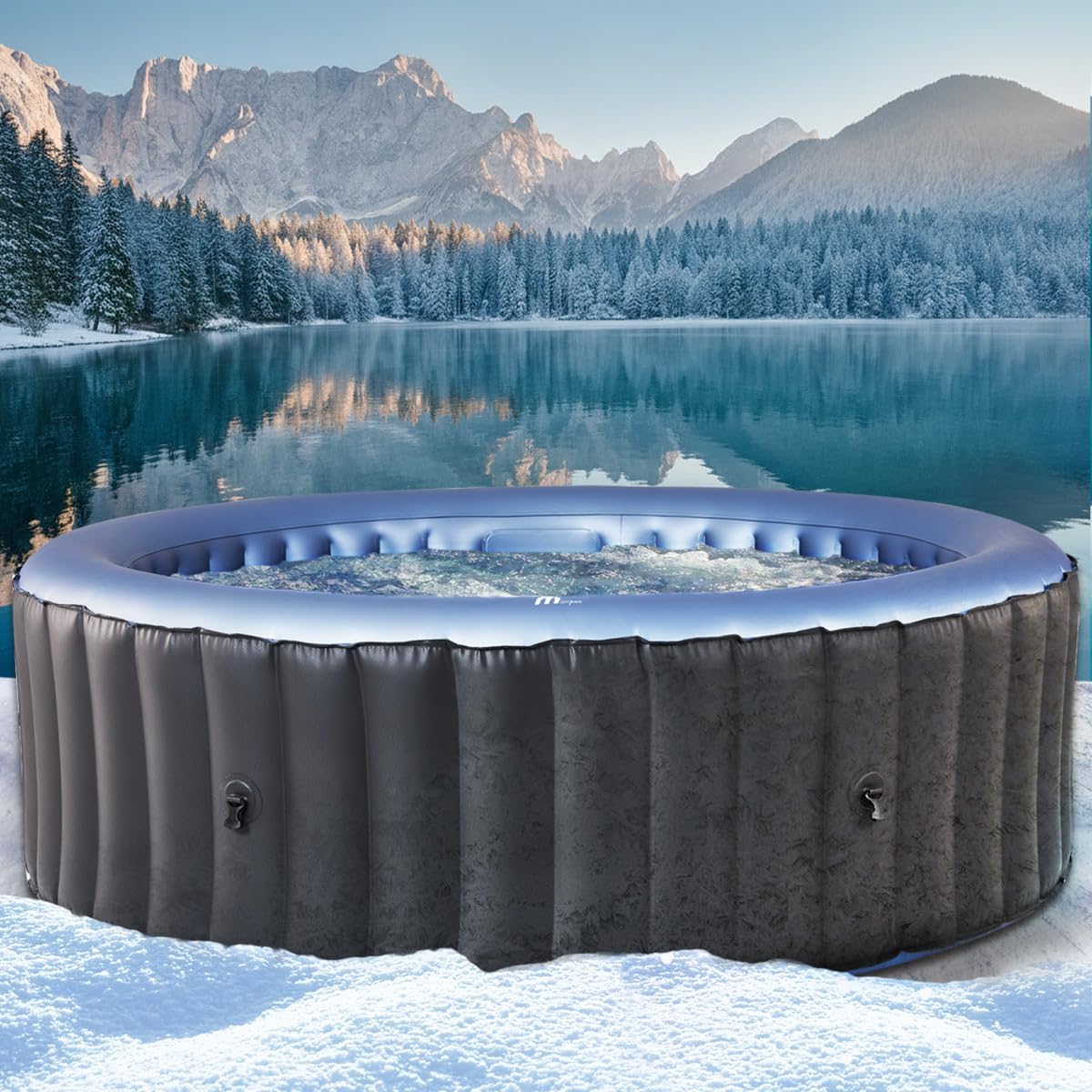 BRAST Whirlpool aufblasbar MSpa Bergen für 4-8 Personen | viele Größen Ø180-224cm | In- Outdoor Pool | Ganzjähriger Einsatz | bis zu 144 Massagedüsen | Stromsparend inkl. Energiespar-Timer | Bergen 6
