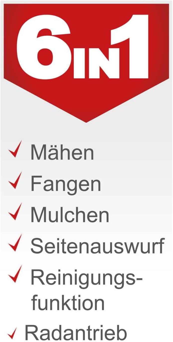 Scheppach Benzin Rasenmäher MS225-53 mit Radantrieb | 53cm Schnittbreite | 65L Fangbox | Höhenverstellung 7 Stufen | Seitenauswurf & Reinigungsfunktion | Mulchmäher | inkl. Motoröl & Ersatzmesser