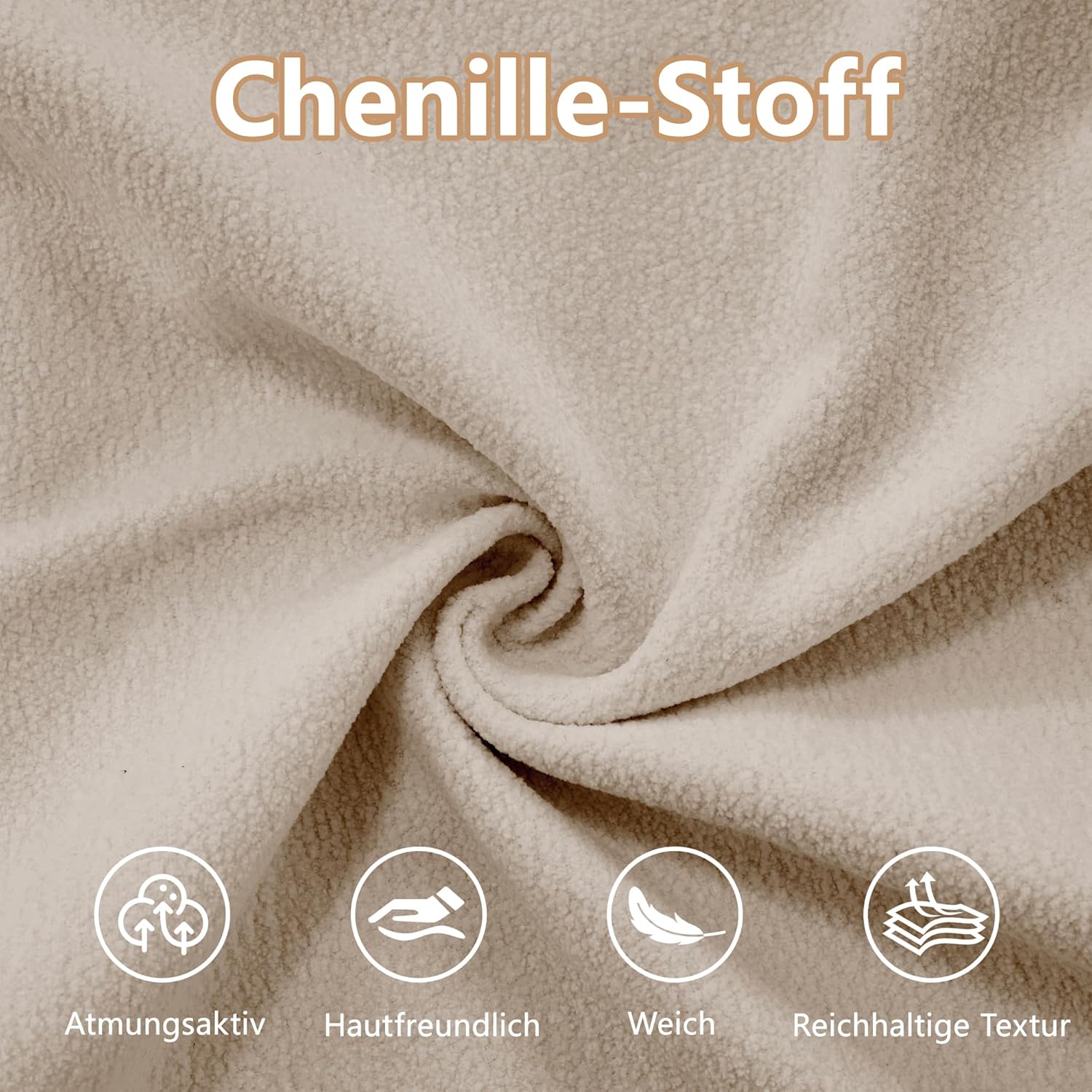 HAUSPROFI Modulares Sofa aus Chenille | Cloud Couch mit Ottomane Lenden- & Dekokissen | Tiefsitz, breite Armlehnen & ohne Montage | für Wohnzimmer, Apartment, Studio, Büro (Beige, 2-Sitzer + 1-Otto)