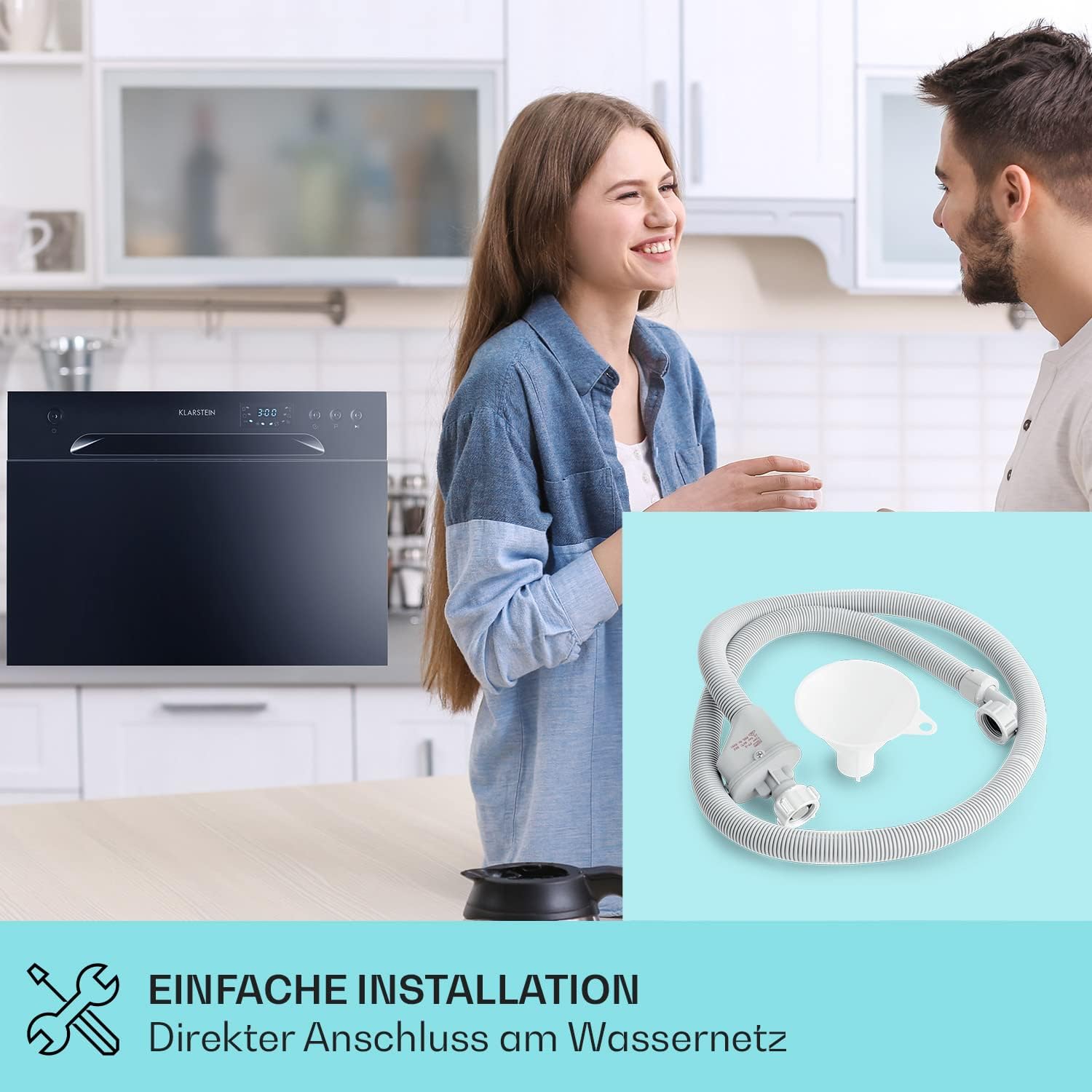 Klarstein  ia 8 - Spülmaschine, Geschirrspüler, Freistehend, Teilintegriert, F, 55 cm breit, 8 Maßgedecke, 6 Programme, Aquastop, silber