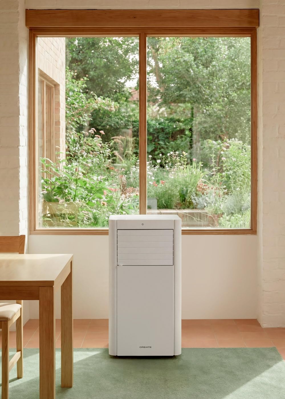 CREATE SILKAIR DUAL CONNECT 9000 / Mobiles 4-in-1-WLAN-Klimagerät 9000 BTU mit Wärmepumpe / mit Absaugset für Schiebefenster, bis zu 20m², 42L, Timer, Sleep-Modus