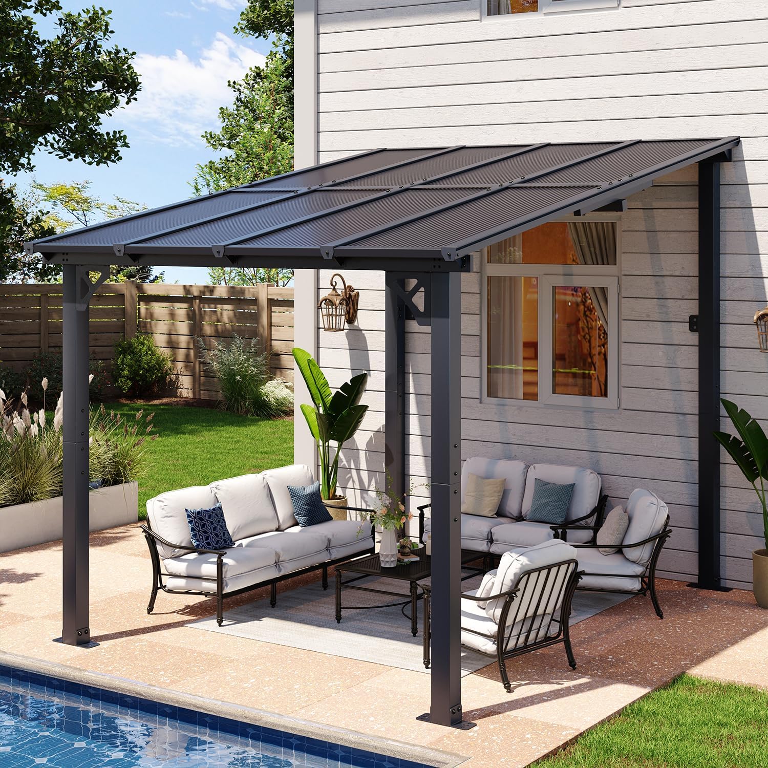 Aoxun 8��x10�� Gazebo  Wall Mounted Gazebos Pergola on Clearance  Outdoor Patio  Large Wall-Mounted Heavy Duty Awnings for Patio  Decks  Backyard (Black)