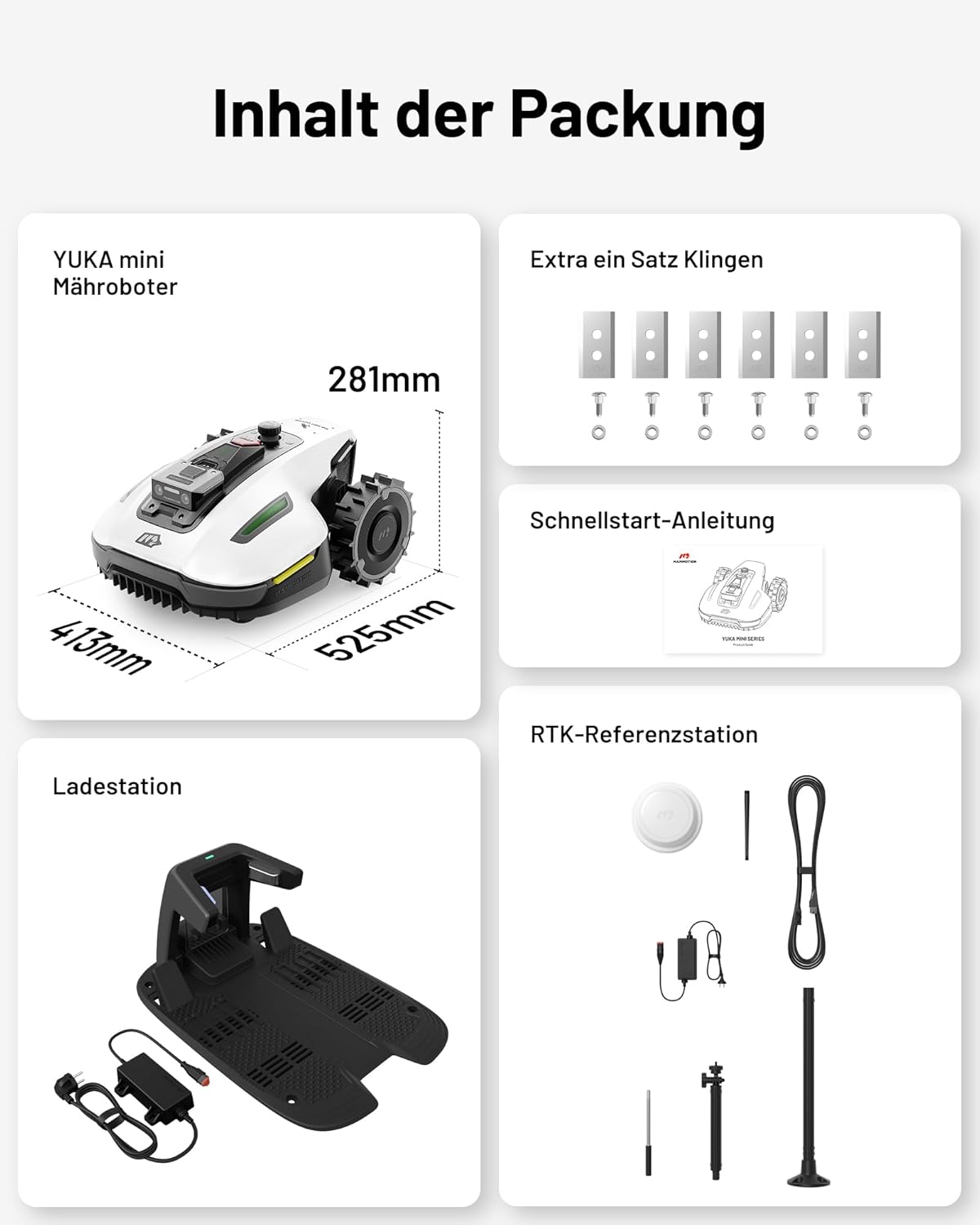 MAMMOTION YUKA Mini 700 Mähroboter ohne Begrenzungskabel, NetRTK+Vision, Keine RTK-Antenne erforderlich, Auto-Kartierung, Empf. 700m², Max. 1100m², mit 4G-Modul, 50% Steigung