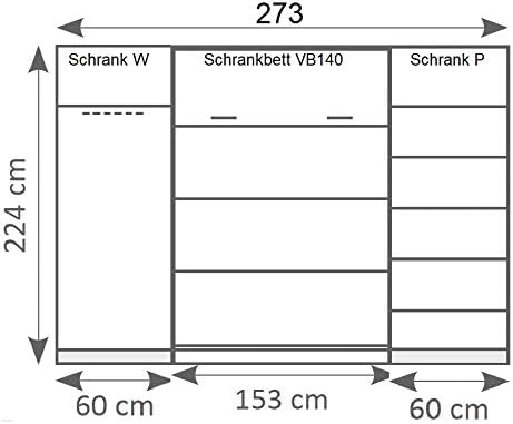 Schrankbett Wandbett Wandklappbett vertikal VB 140x200 mit Lattenrost und 2 Schränken weiß, Eiche Sonoma Lancelot schwarz Schlafzimmer Set neu (Weiß Hochglanz (Fronten))