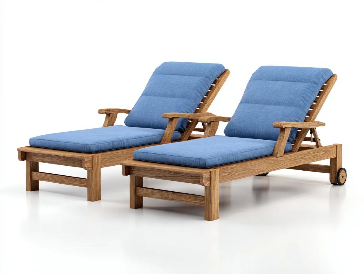 Sonnenliege-Holz-Textil-200 x 73 x 95 cm-Blau-Natur-Modern