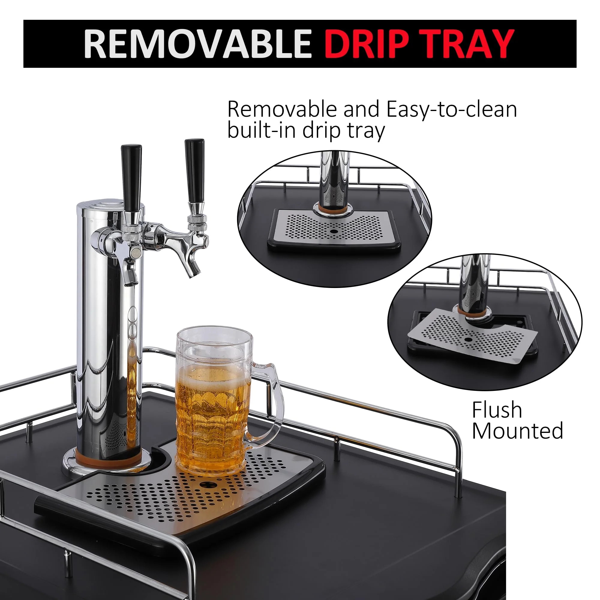 Beer Kegerator, Dual Tap Draft Beer Dispenser, Full Size Stainless Steel Keg Refrigerator With Drip Tray, CO2 Cylinder, 32°F- 50°F Temperature Control, 170L