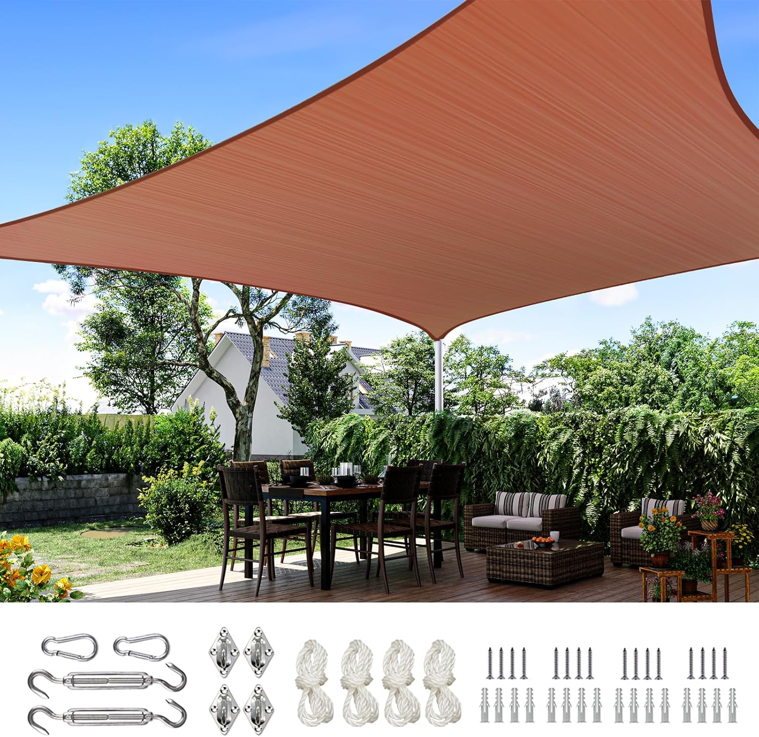 Quictent Sun Shade Sail for Patio. 185GSM Heavy Duty Rectangular Outdoor Sunshades UV Block Outside Canopy Cover for Backyard White and Grey Multi 20x26ft