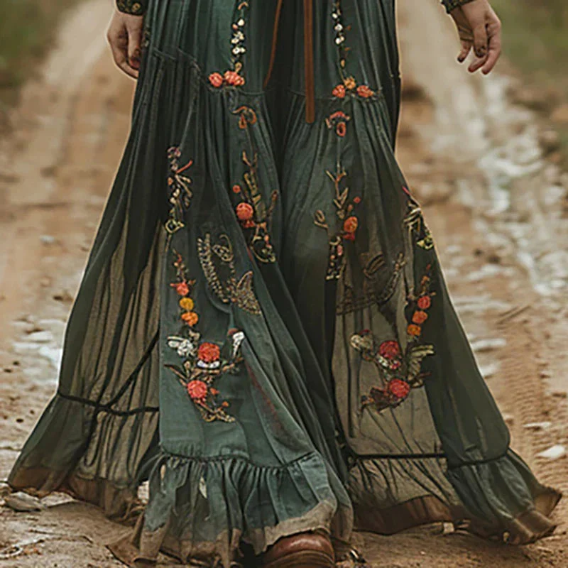 Bohemian-Maxikleid f��r Damen | Bestickter V-Ausschnitt