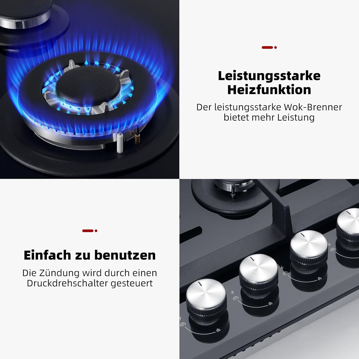 GASLAND GH60SF Einbau Gaskochfeld Edelstahl 4 Flammig, Gas Einbau Autark Gaskochfeld, 8000 W Butan-Gasherd, LPG/Erdgas