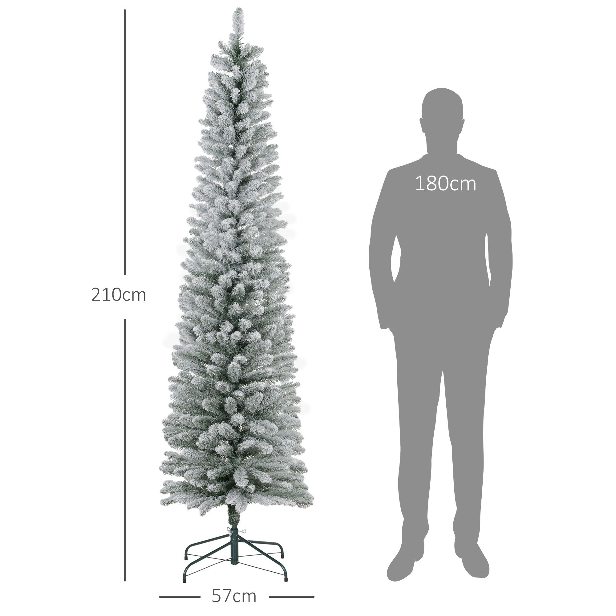 Kerstboom 210 cm, LED-Lichtslinger, Kunststof, Vlamvertragend, Metalen Basis, Groen